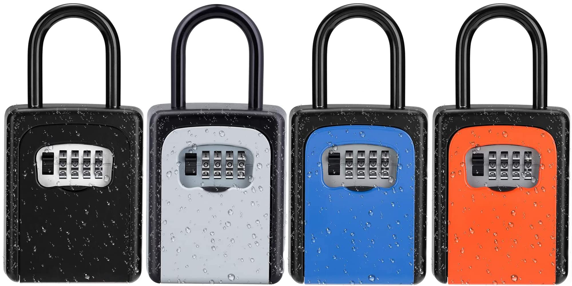 ZHEGELock Box, 4 Digit Combination Key Storage Lock Box for Door, House, Hotels, Realtors, Contractors（Black，Sliver，Blue and Orange）