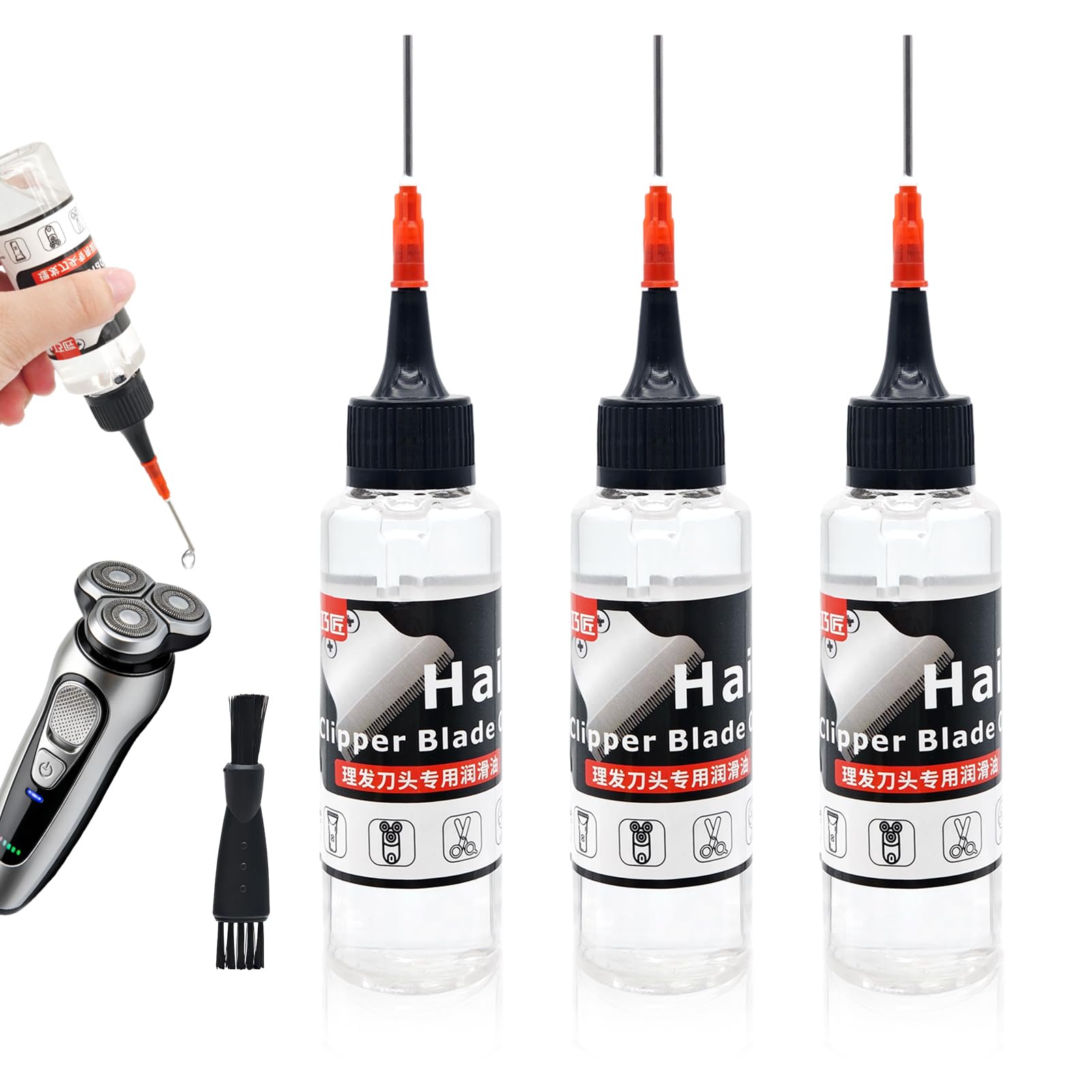 3pcs Aceite Lubricante,Aceite Maquina Cortar Pelo con Cepillo de Limpieza,Aceite para Cabezas de Afeitadora para Cortadoras de pelo, Reduce la fricción Cortadoras de pelo