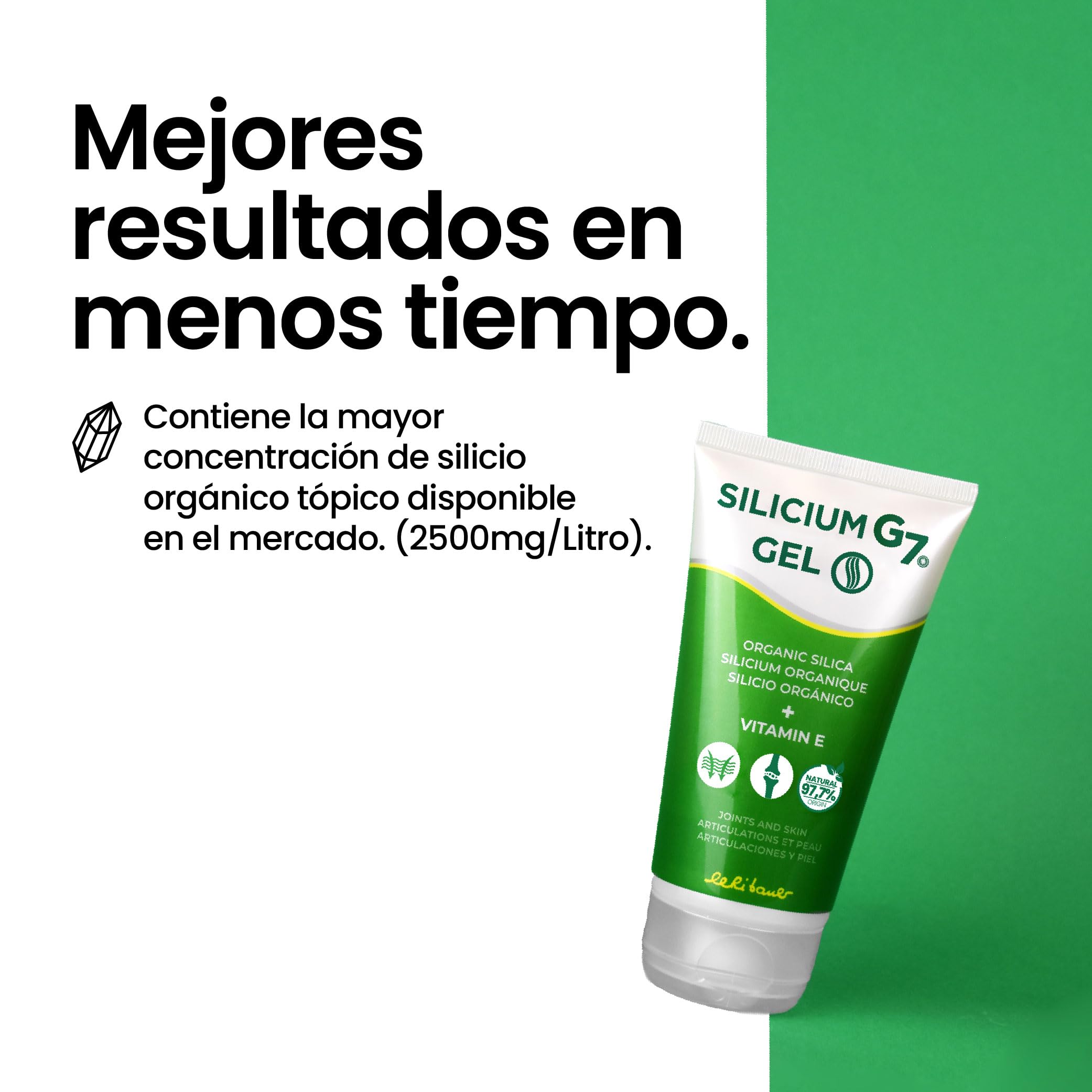Silicium G7 Gel Corporal con Alta Concentración de Silicio para Articulaciones y Músculos Absorción Rápida Textura Ligera Uso Diario Formato Tópico sin Parabenos. 150 ml