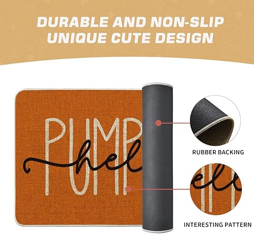 Miniatura 6 de Artoid Mode Tapete de otoño naranja con texto en inglés "Hello Pumpkin", decoración otoñal del hogar, tapete de bajo perfil, tapete para puerta de