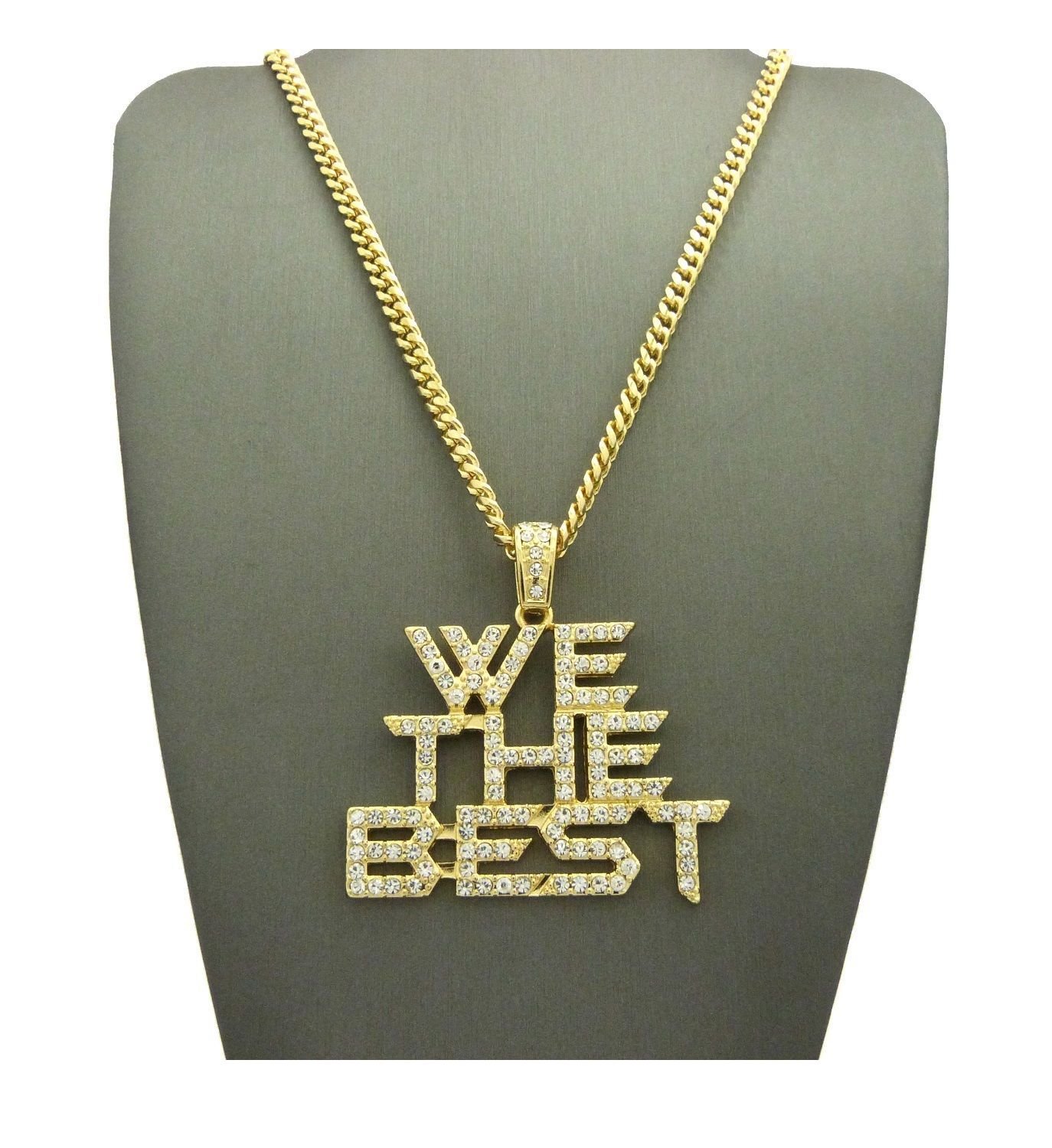 Mens ICED Out Gold Hip HOP WE The Best Pendant Box, Rope, Cuban Chain Necklace, Metal, Cubic Zirconia