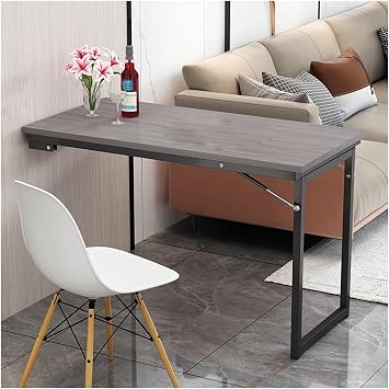 Wall Mounted Folding Table,Wall-Mounted Kitchen Table,Floating Desk for Wall,Retractable Support Feet, Convertible Partition, Suitable for Living Room, Dining Room, Small Space Indoor Color White