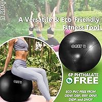 only U Premium 65cm Yoga Ball - Anti-Burst Exercise Ball for Balance, Core Strength & Stability, Eco-Friendly PVC, Black with Hand Pump