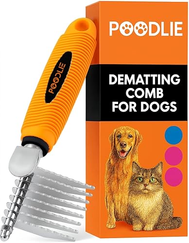 Miniatura 16 de Poodle Pet - Peine desenredante para mascotas con dientes largos y cortos de acero inoxidable para eliminar la piel enmarañada, nudos y enredos.