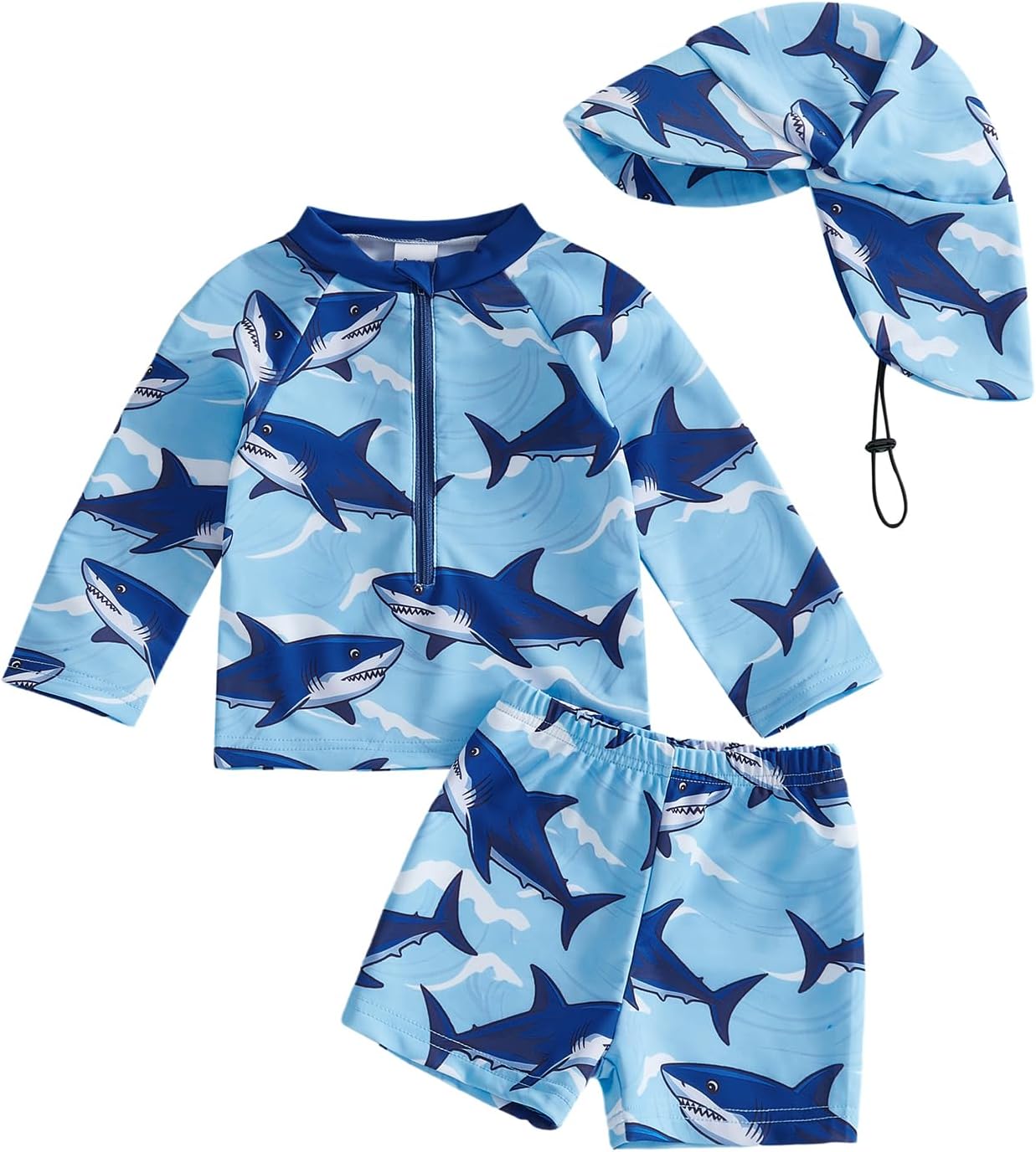 Baby Boy Long Sleeve Swimsuit Rash Guard and Trunk Set Bathing Suit with Hat Toddler Boys Beach Swimwear Sunsuit