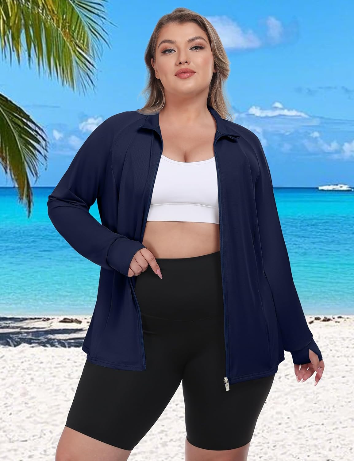 FOREYOND Womens Plus Size UPF 50+ Sun Protection Jacket Lightweight Zip Up Hoodie Cooling Long Sleeve Sun Shirts Workout - Image 2