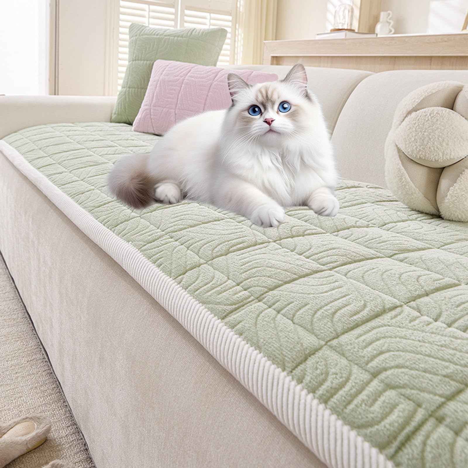 Cat Scratch Resistant Sofa Topper Thick Three Seater Couch Covers Washable Sofa Seat Covers 2 3 4 Seater Dog Sofas Protector For Living Room Pet Furniture Saver(Green,70x210cm) — image 1
