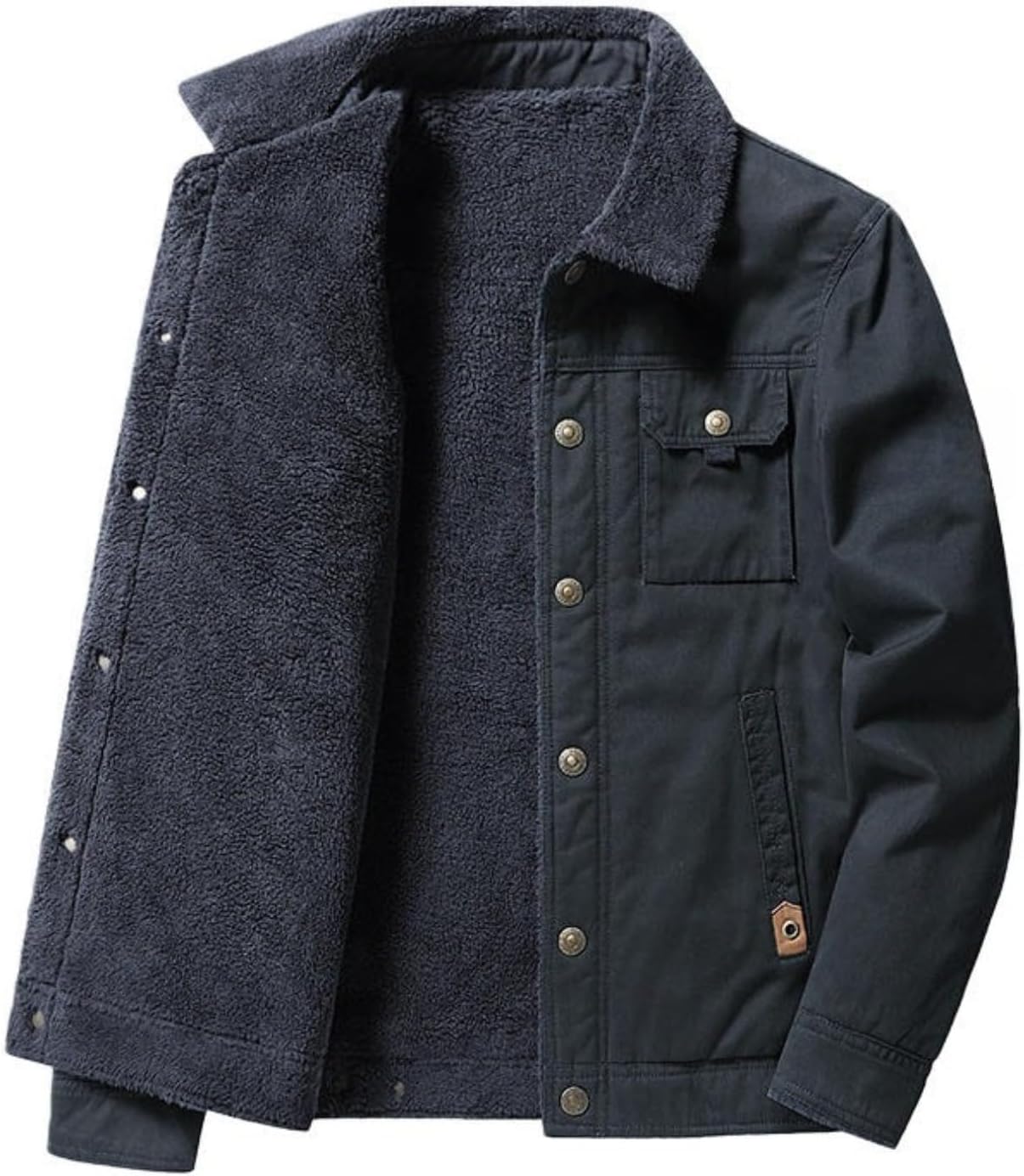 Men's Winter Fleece Lined Cargo Jacket Classic Turn-Down Collar Long Sleeve Coat Casual Thermal Warm Cardigan