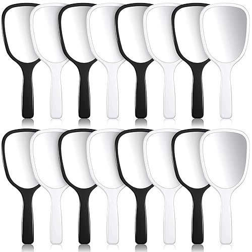 Hicarer Espejo de mano de mano con mango de plástico para maquillaje, espejo cosmético de mano para viajes, 3.15 pulgadas de ancho, 7.09 pulgadas de