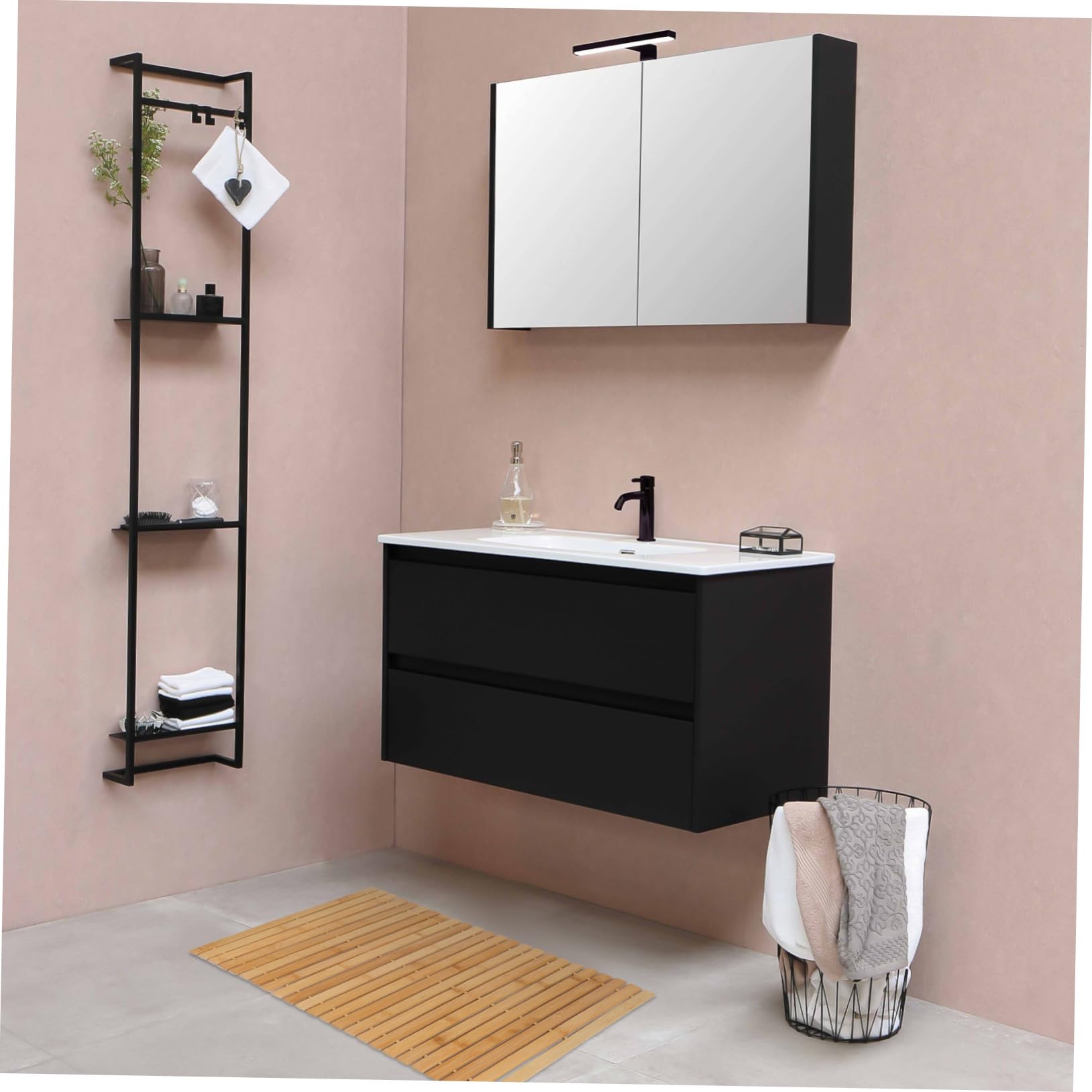 Ipetboom Bambus Badematte rutschfest Bambus Fußmatte Verschleißfest Badezimmerteppich mit Antirutsch Beschichtung für Bad Dusche Eingang (60x40cm