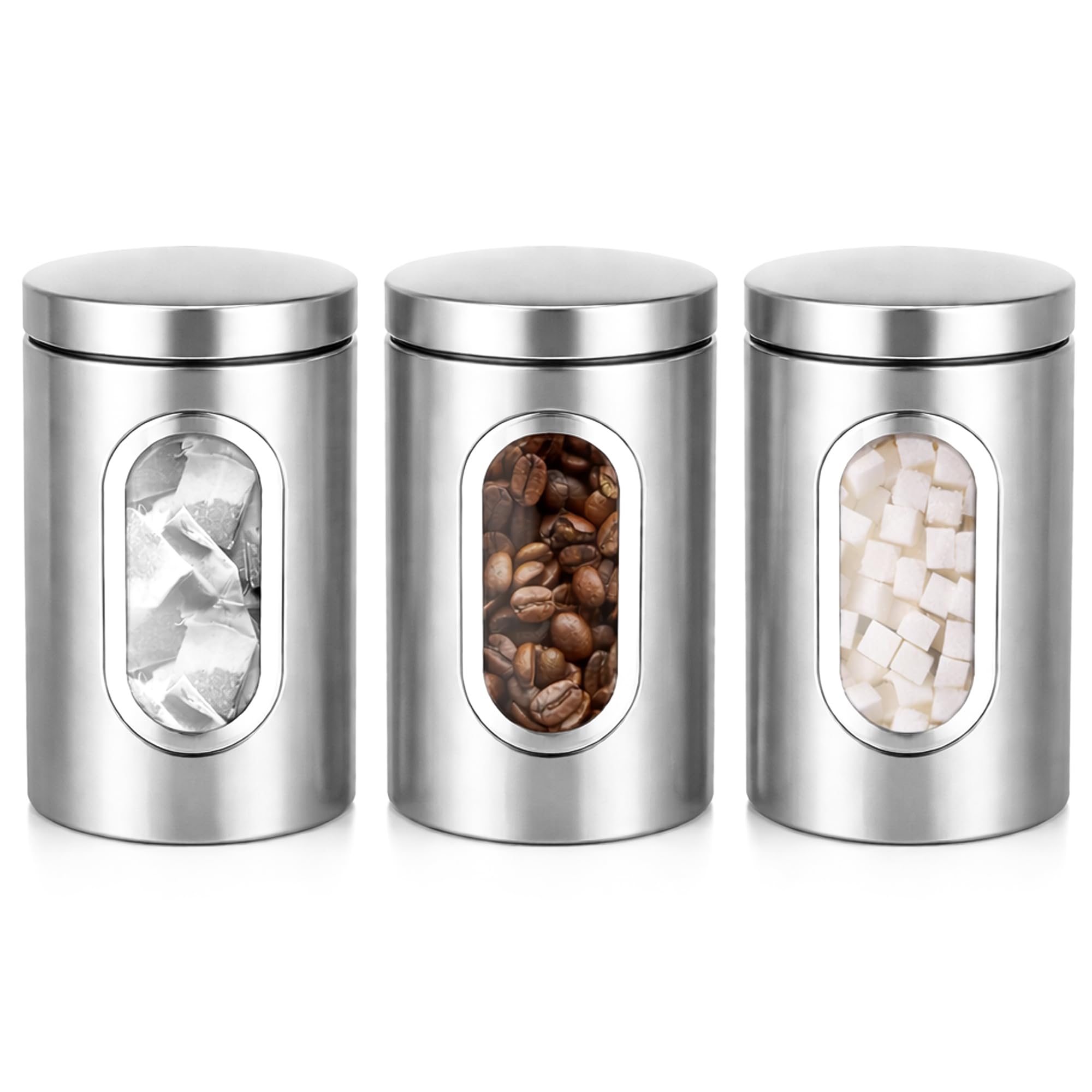 Innoteck Essentials 3Pc Stainless Steel Kitchen Canister Set With Viewing Window & Secure LidsSilver from B&Q