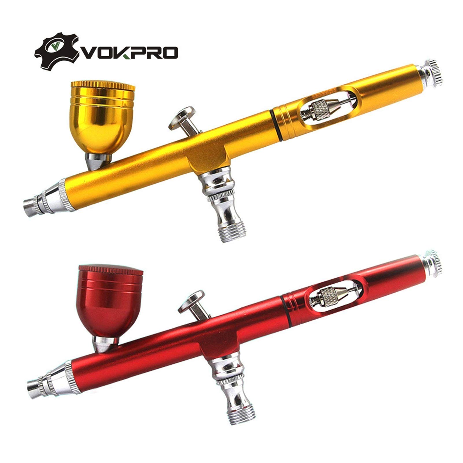 kit de aerógrafo 0.3mm 7cc Feed Dual Acción AirBrush Gravity Gravity Air-Cepillo Airbrush Kit para maquillaje Nail Art Design Craft Tattoo Pastel Decorating aerógrafo (Color : Gold style A)