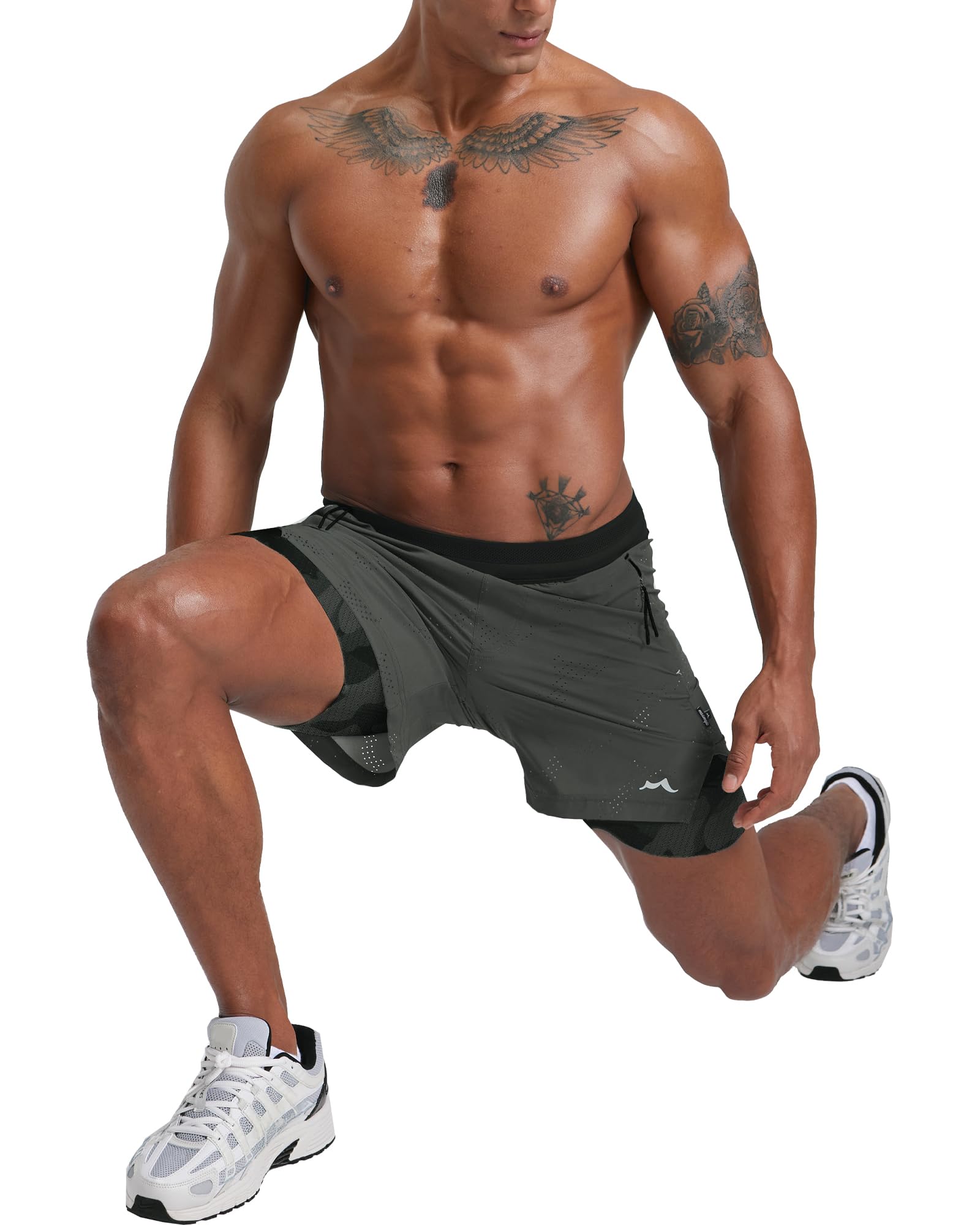 maamgic Pantalones cortos de correr 2 en 1 para hombre de 5 pulgadas con bolsillos con cremallera