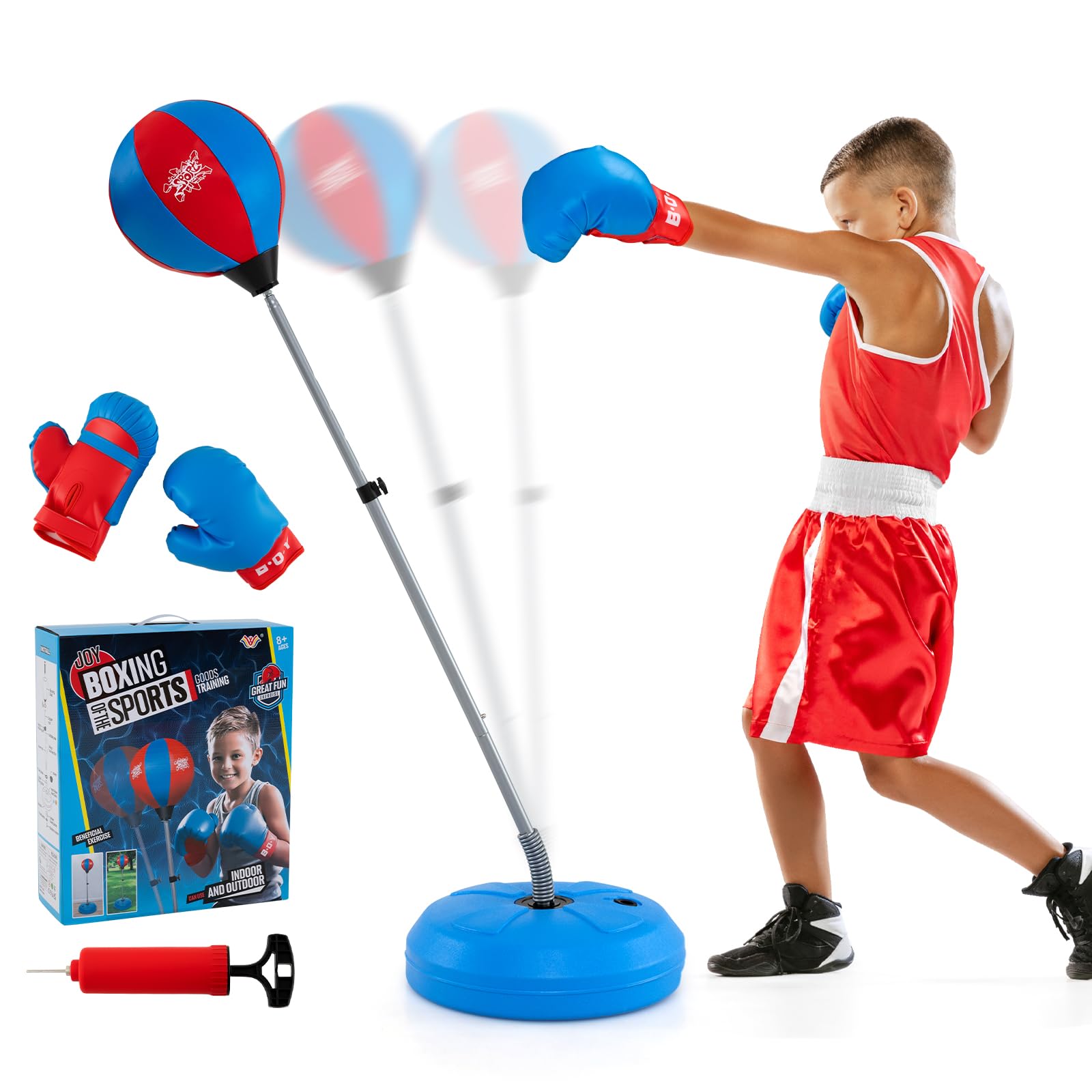 Goplus Punching Bag for Kids, Height Adjustable Kids Workout Equipment with Boxing Stand, Boxing Gloves, Inflator for Teens Adults Boys & Girls Aged 8