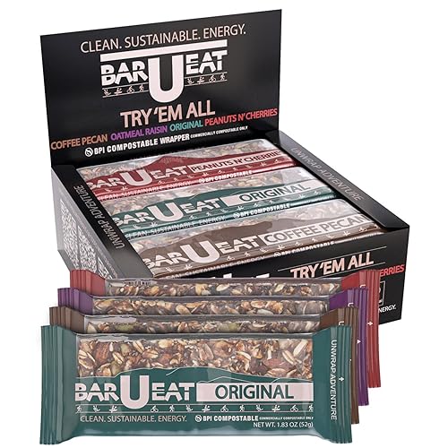 BAR-U-EAT Barras de granola (Try Em' All, 12) Limpias, Sostenibles, Energéticas, Sin gluten, Sin Soja, Sin Lácteos - Sin Aceite - Sin Conservantes -