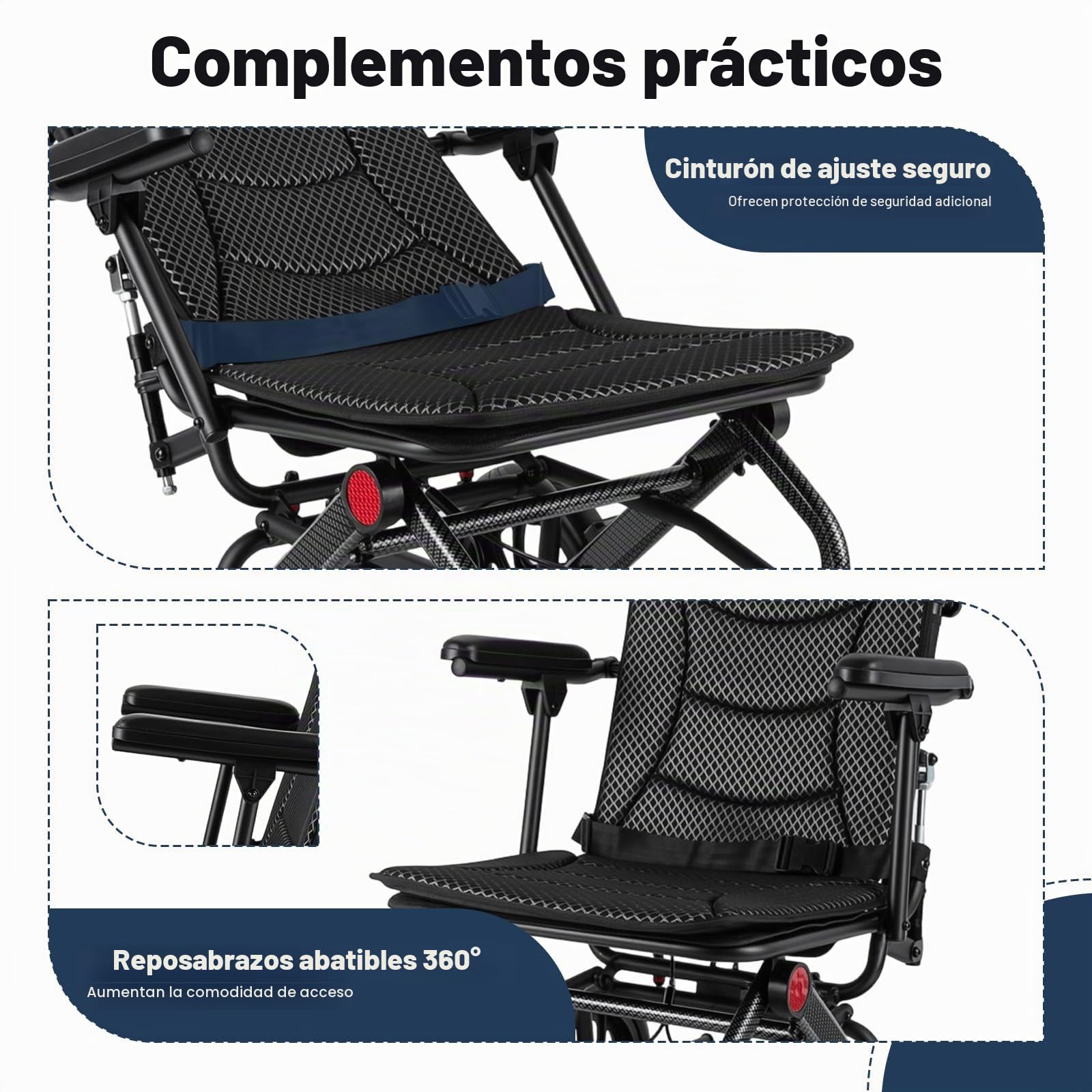 Silla de ruedas reclinable plegable con respaldo ajustable | Tumbona para adultos con 90°-175° ajustable 286,6 Lbs capacidad de carga y cinturón de seguridad para ancianos embarazadas