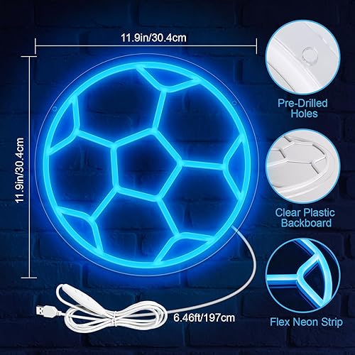 Miniatura 2 de Letrero de neón de fútbol, letreros de neón LED de fútbol para decoración de pared, luz de fútbol regulable alimentada por USB con interruptor de