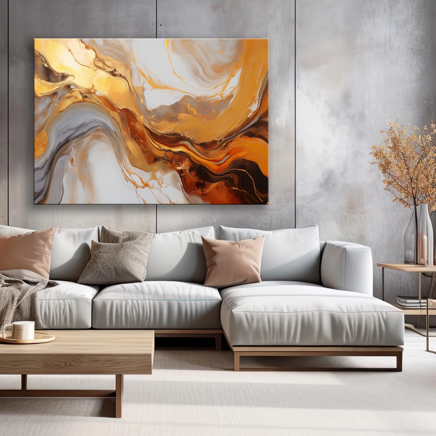 Feeby - Impression sur Toile - Tableaux Decoratifs Muraux - Texture Or Cuivre Abstrait - 90x60 1partie - Décoration pour le Salon et la Chambre - Tableau toile Intissé pour le mur