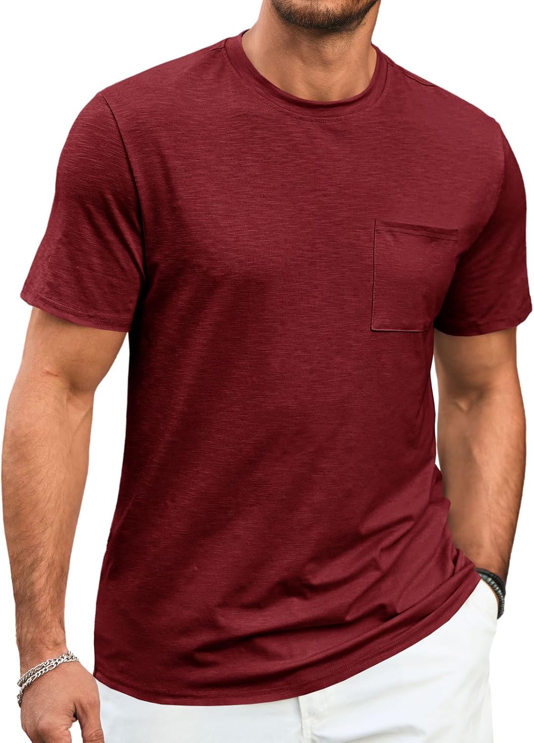 Runcati Mens Short Sleeve T Shirts Crew Neck Casual Summer Basic Shirt Lightweight Tee Tops with Pocket