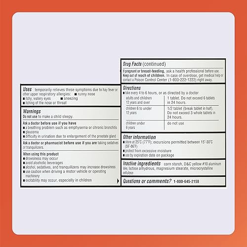 Miniatura 5 de Major Chlorpheniramine - Tabletas de 4 mg de clorfeniramina maleato para alergias de 4 horas, antihistamínico para estornudos, picazón y ojos