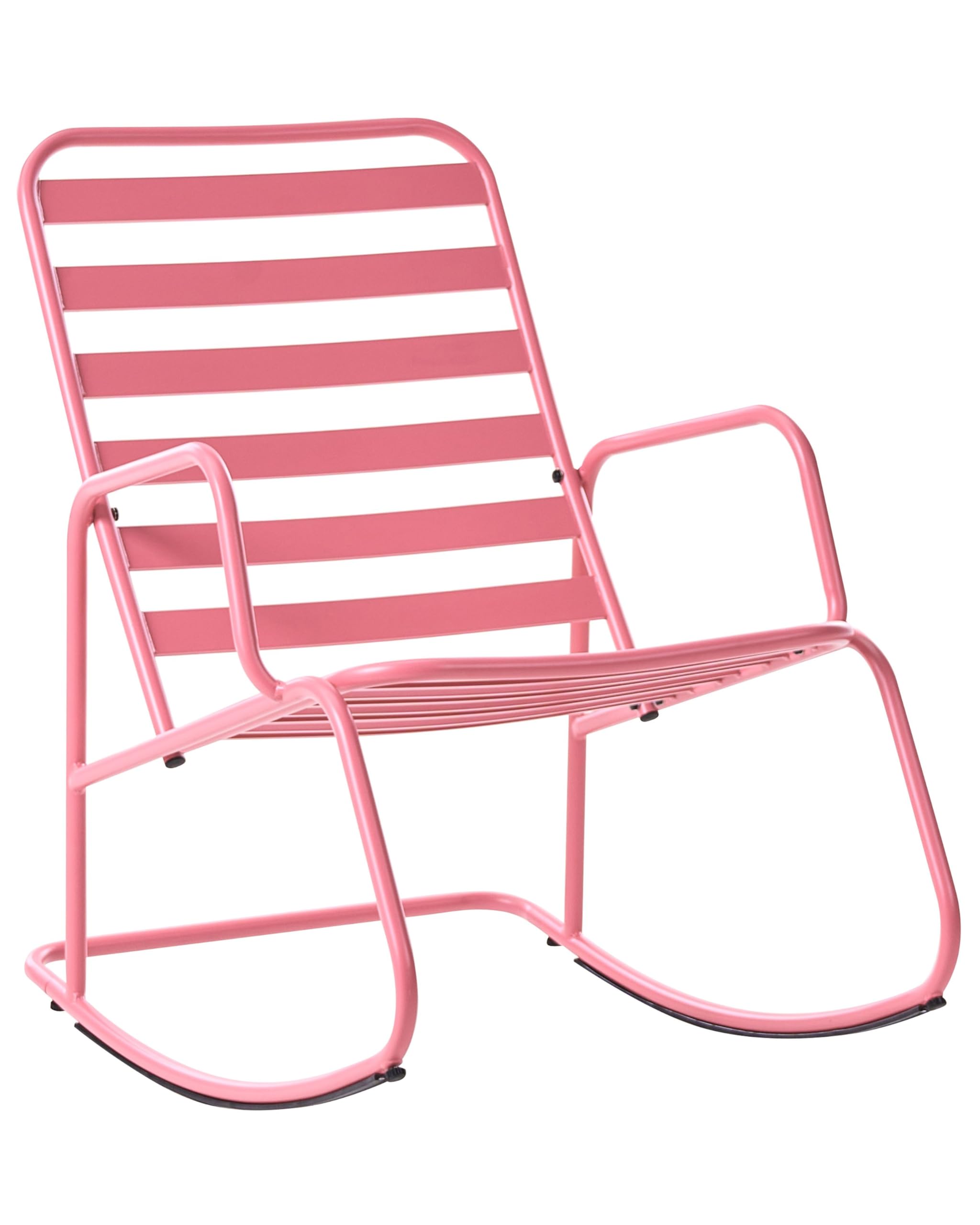 Beliani Sedia a dondolo da giardino moderna in metallo Design a doghe per esterni Alluminio Rosa