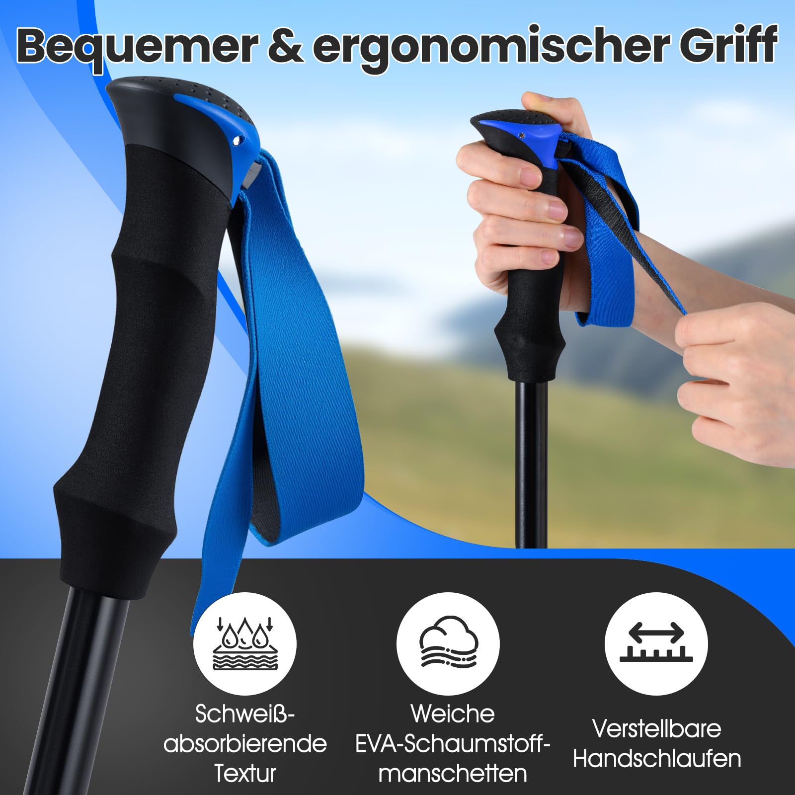 COSTWAY Wanderstöcke faltbar 7075 Aluminium, Nordic Walking Stöcke für Damen und Herren, Teleskop Trekkingstöcke zum Wandern, Trekking und Skitouren