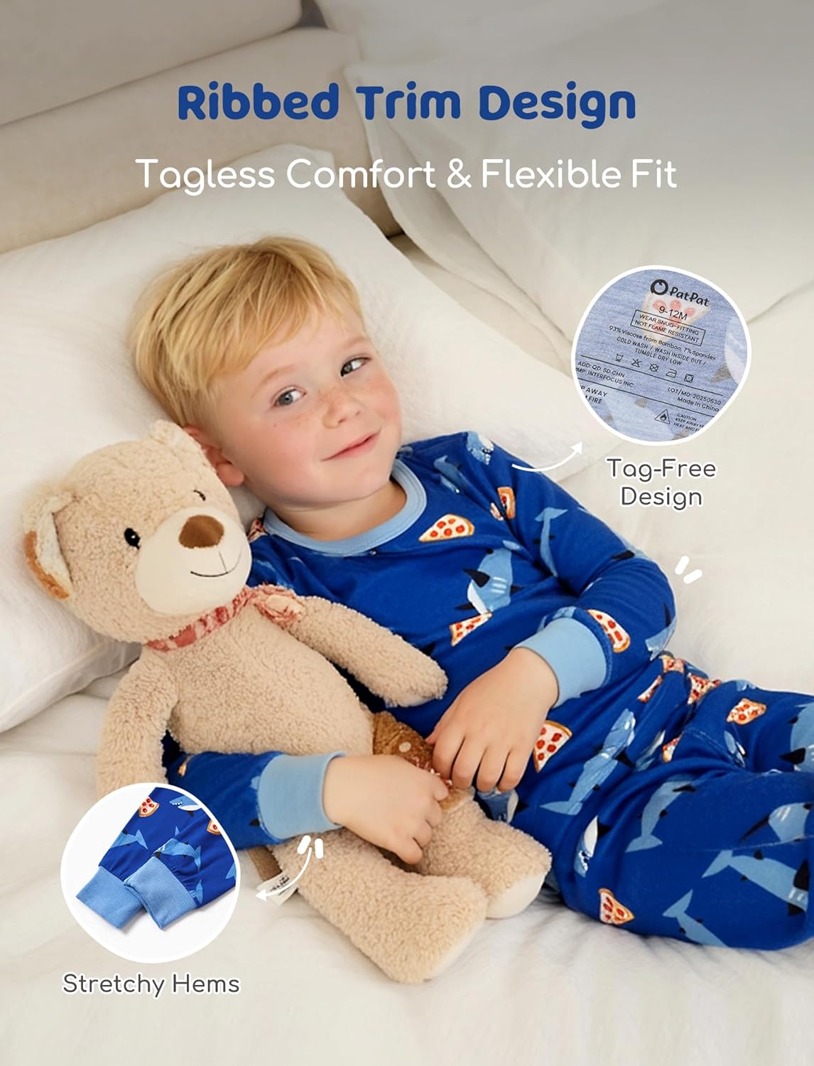PATPAT Bamboo Viscose Pajama Sets for Toddler Boys & Girls Baby Kids, Ultra-soft Snug fit Pjs Sleepers for Birthday Holiday - Image 3