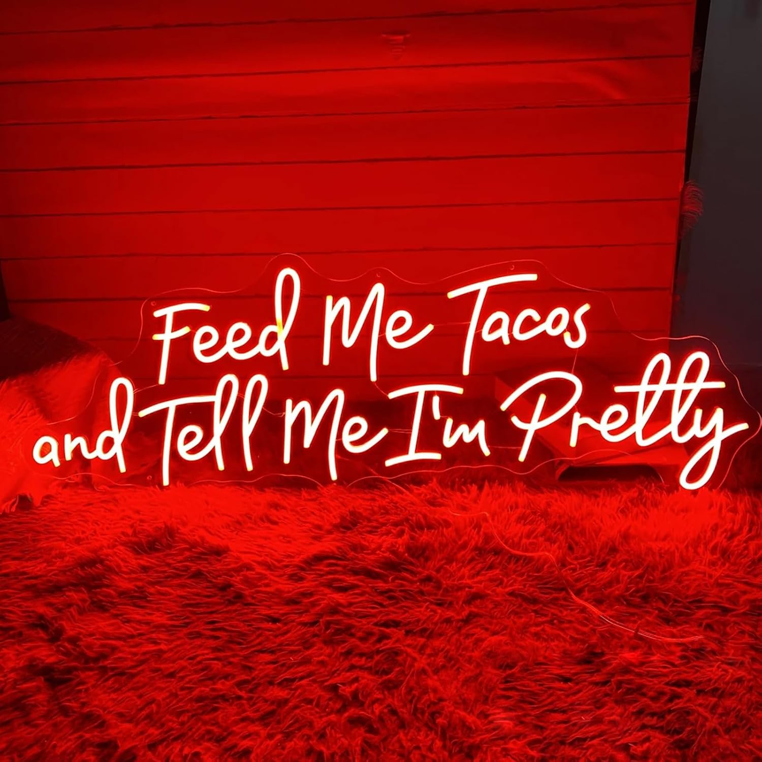 Feed Me Tacos and Tell Me I'm Pretty Neon Sign Led Mexican Taco Sign Wall Art Decor for Home Mexican Restaurant Tacos Bar Size: 24 inches