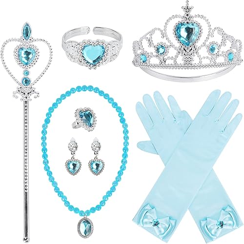 Accesorios de fiesta de disfraces de princesa para disfraz de princesa, guantes de disfraz de tiara, collar, aretes, pulsera y anillo, juego de