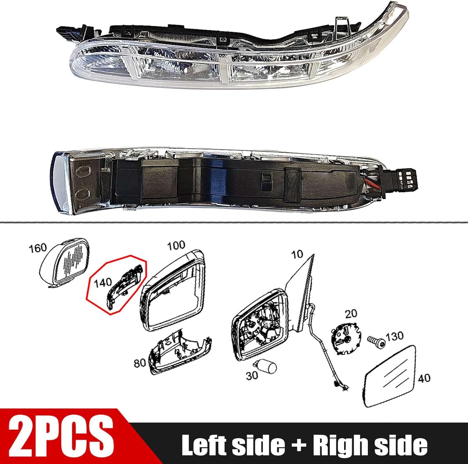 2Pcs Turn Signal Light for 03-05 Mercedes-Benz S class W220 Fit S280 S300 S350 S400 S500 S550 S600 S63 S65 AMG 2003 2004 2005 Amber Mirror Cover Len blinker