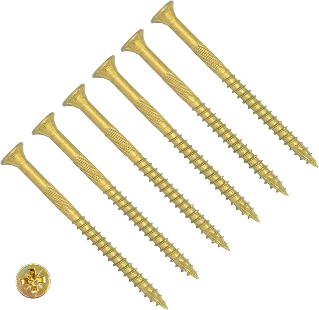TERF High Performance Wood Screw 4.5 X 80mm Pozi Drive Flat Countersunk Double Head Screws 4.5 X 80mm For Hardest Hard Wood Fence Floorboard Hard and Softwood - Pack of 25, Zinc Yellow