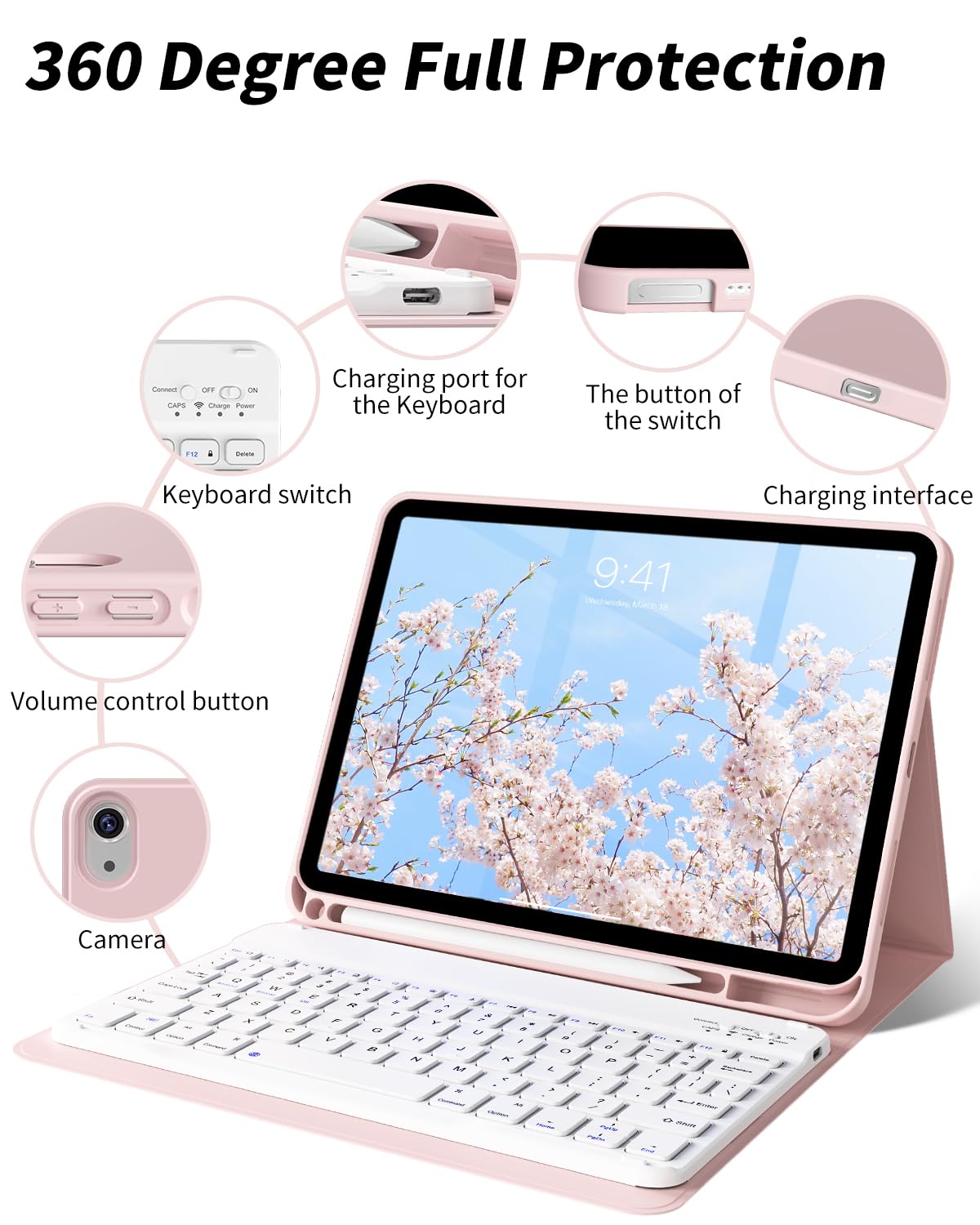 SQQSOOZ Keyboard Case For IPad A16 (11th/10th Gen) - Magnetic Detachable Bluetooth Keyboard & Pencil Holder