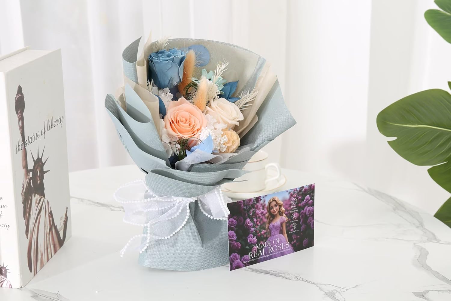 TOHXZCUS Valentines Day Flowers Gifts for Her, Flowers for Delivery, Preserved Flowers Bouquets Last 1-3 Years, Birthday Gifts for Women, Mothers Day Flowers, (Blue)