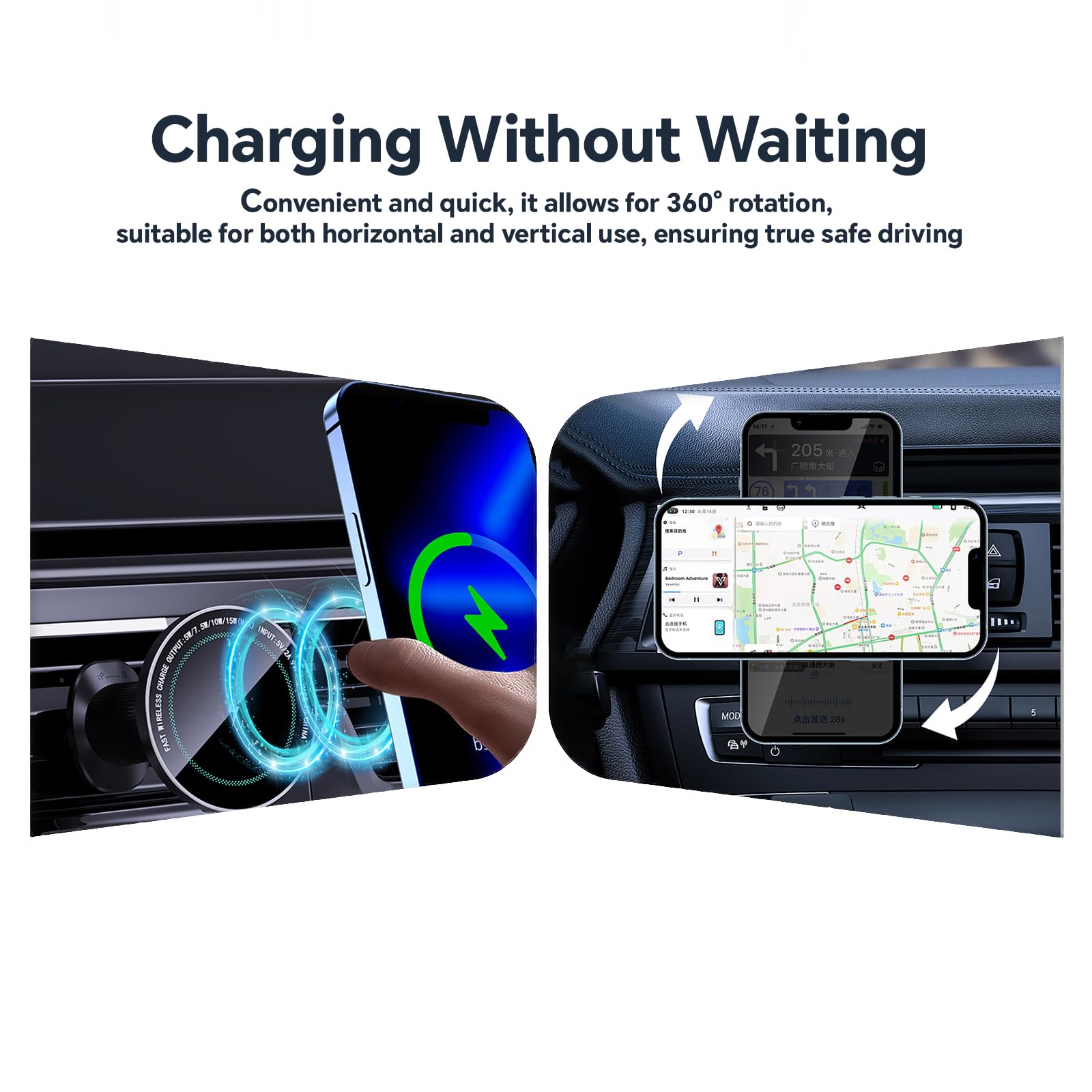 Caricatore Wireless Auto 15W Con Magneti N52 Per IPhone 14/15/16/17 – Supporto Magsafe Con Gancio Per Aria, Testa Rotante 360° – Carica Rapida E Sicura