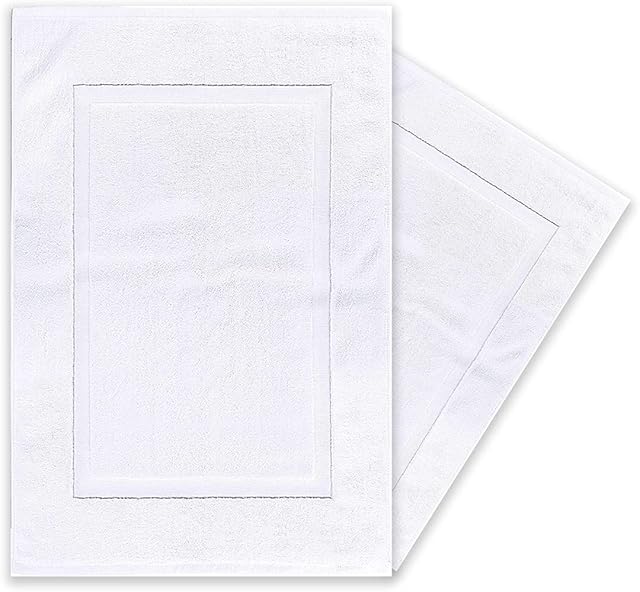 Pack of 2 100 % Cotton Bath Mats White Extra Soft Luxury Hotel Quality Shower Bathroom Mat Bath Floor Towel White Floor Mat 50 x 80 cm