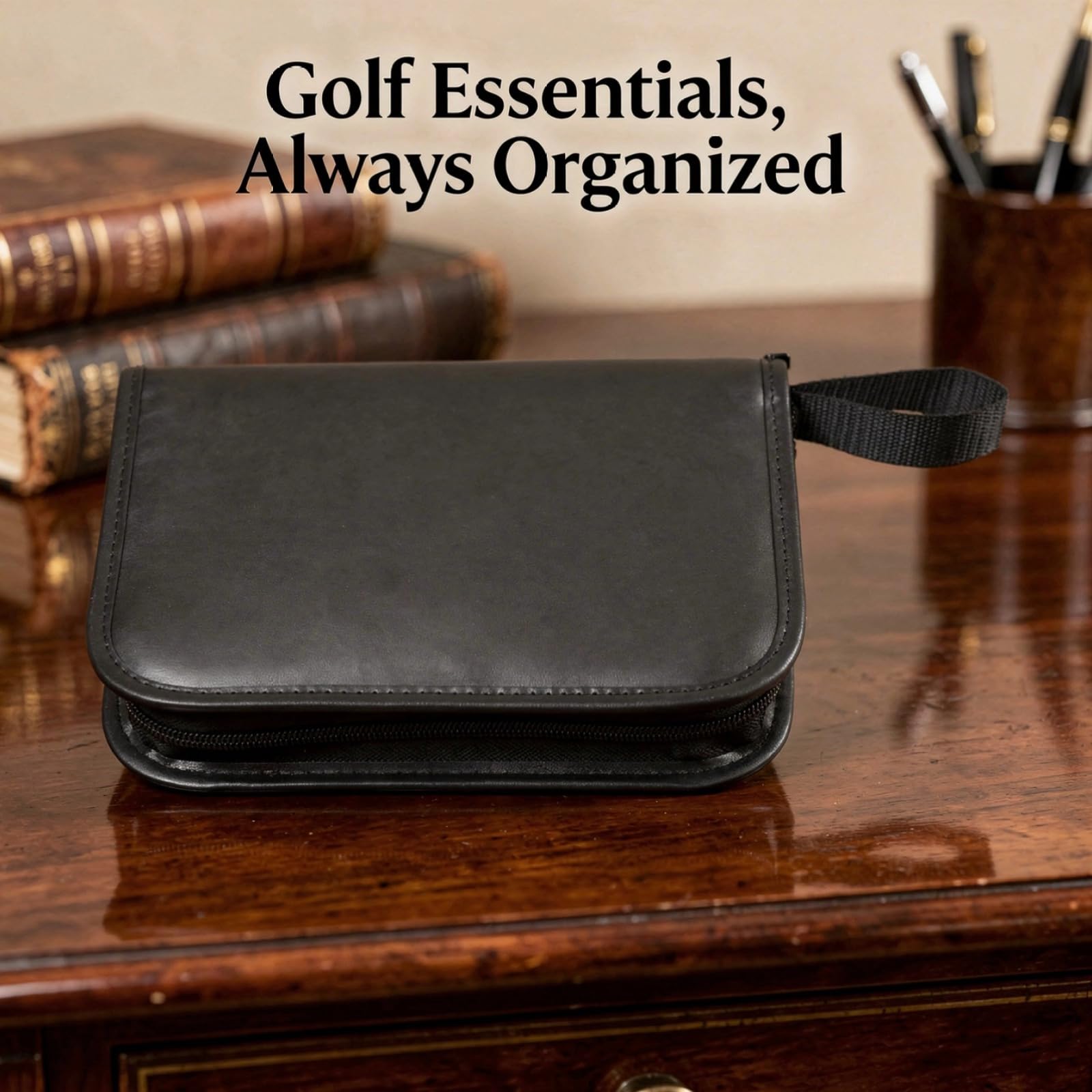 Golf-Zubehör für Herren, umfassendes Golf-Werkzeug-Set mit schwarzem PVC-Etui, inklusive Tees, Entfernungsmesser, Ballmarkierer, Messer, Punktezähler, Clip-Bürste, 36 x 22 cm