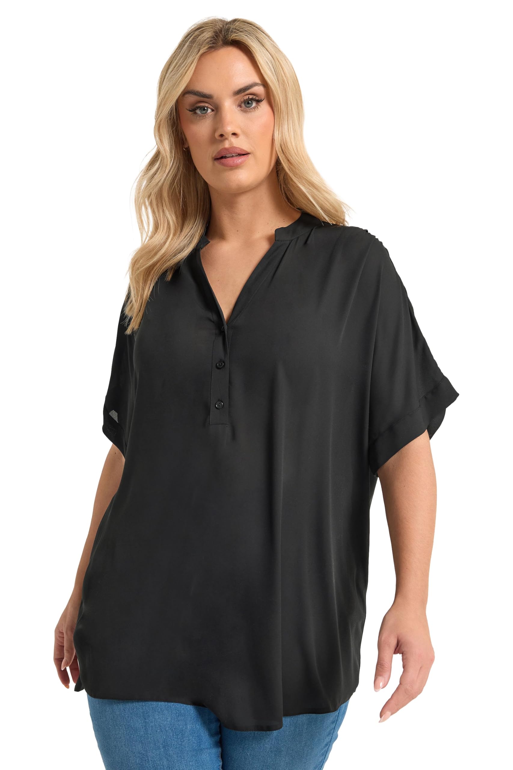 Yours Women's Black Half Placket V-Neckline Blouse In Size 26-28