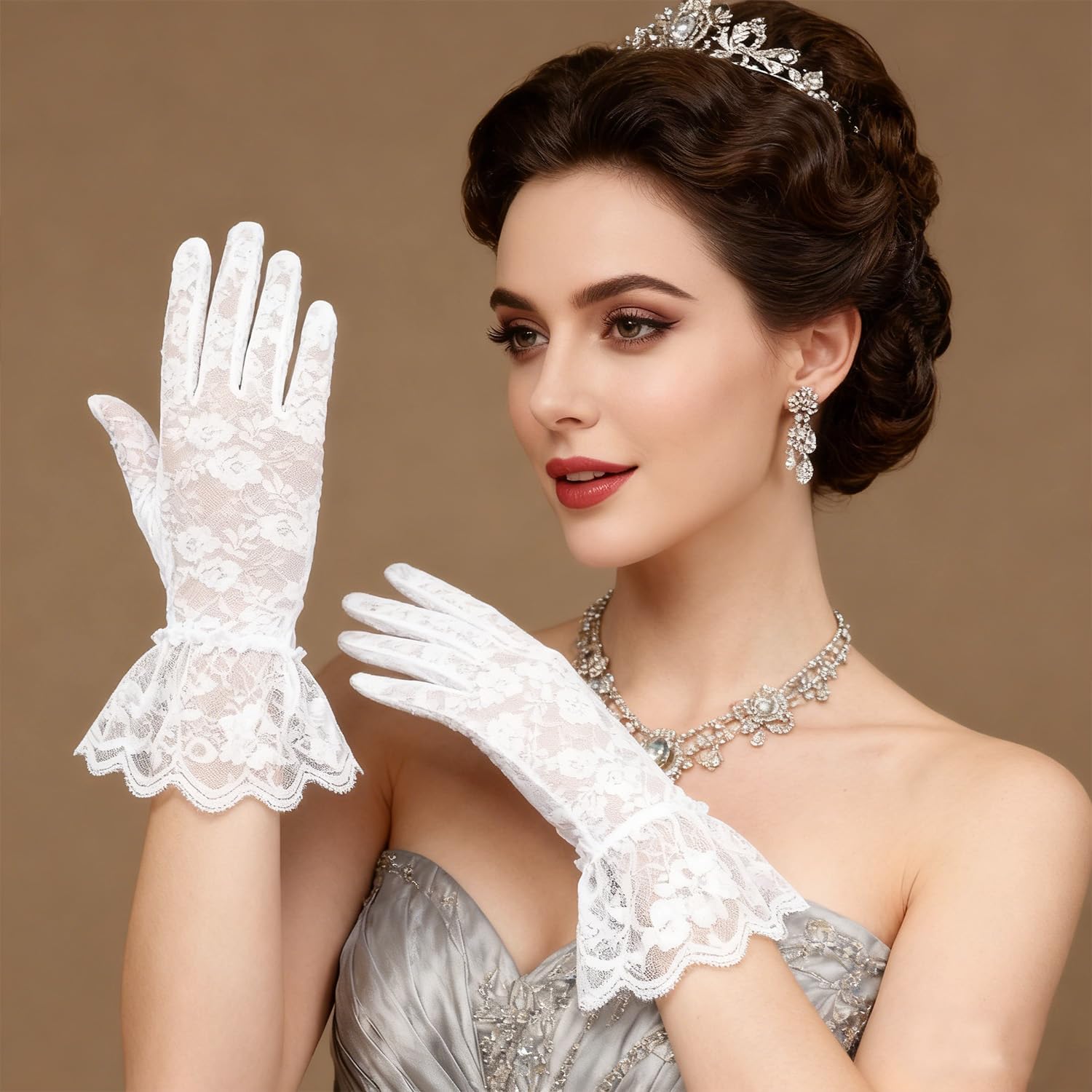 Womens Short Lace Gloves, Vintage Wrist Gloves for Tea Party 1920s Costume Wedding Halloween Cosplay - Image 2