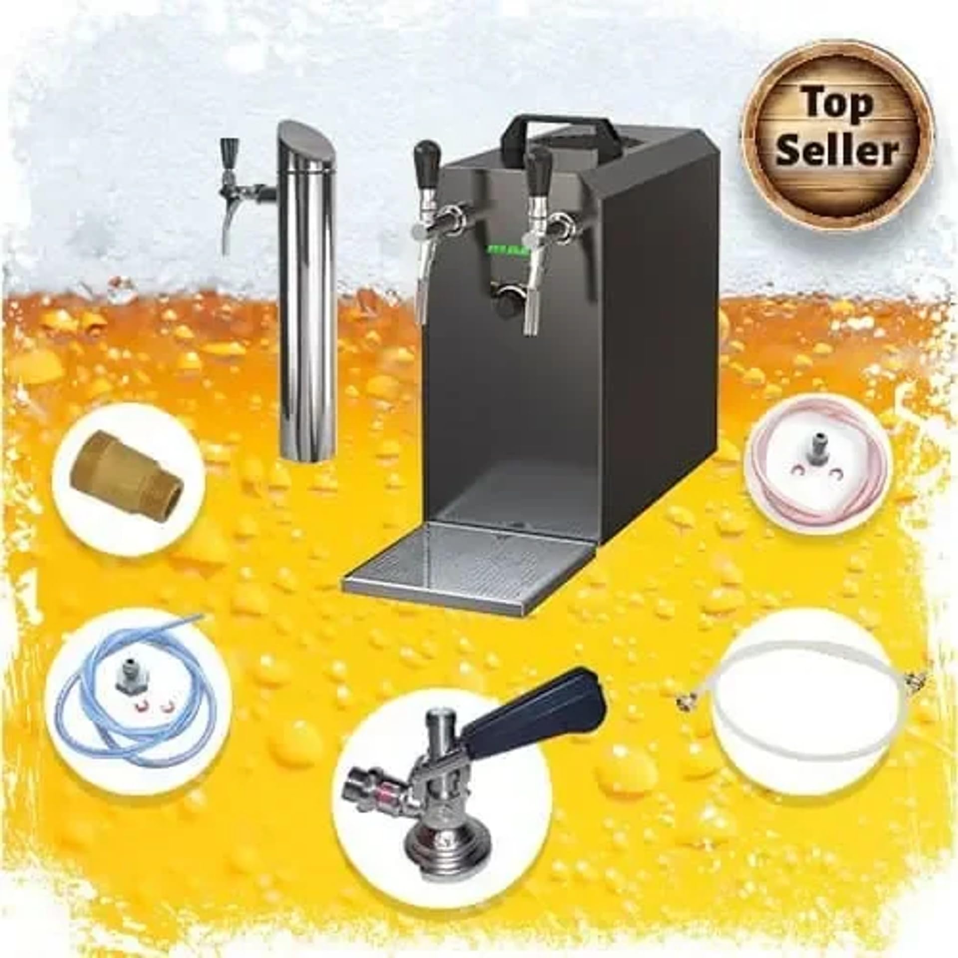 Kit Completo bajo encimera Stream 50K - Sistema de dispensación de Cerveza con Bomba de Aire, 2 líneas, hasta 55 l/h, Adaptador de 5 l y Köpi, Tipo D