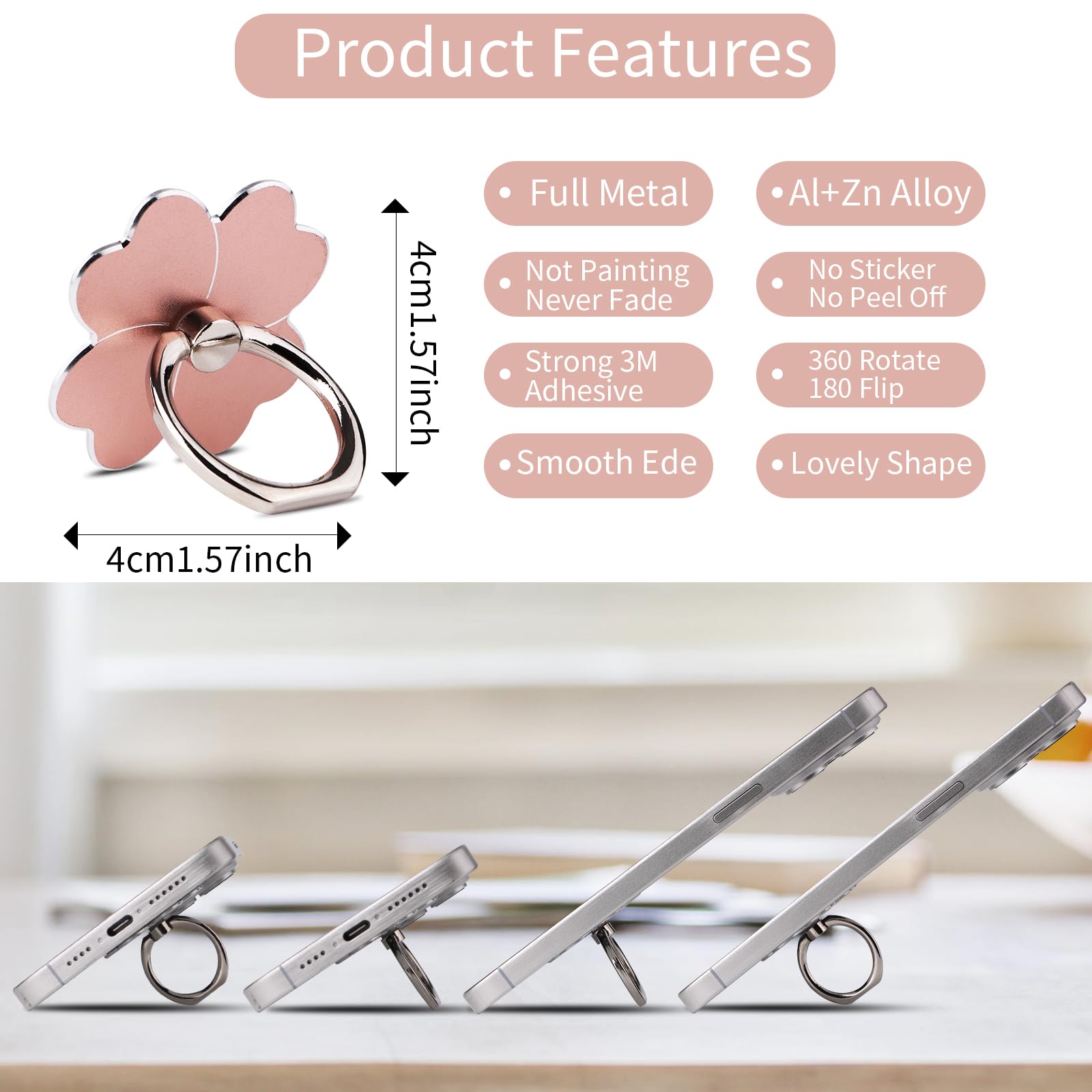 4 soportes de anillo para teléfono celular, soporte de anillo para teléfono celular, rotación de 360 grados y ángulo de 180° ajustable, soporte de metal para teléfonos inteligentes