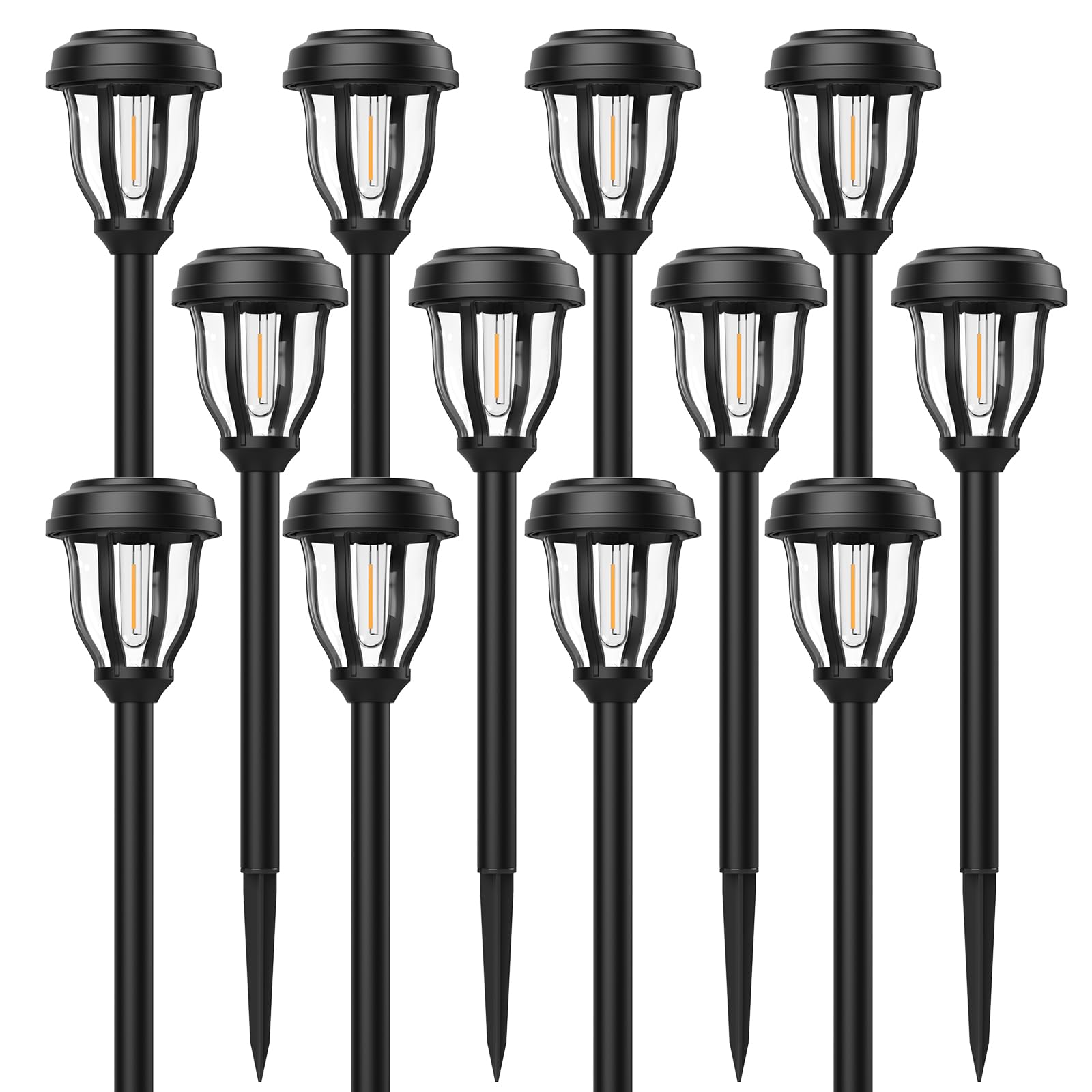 DERAYSION 12 Pack Solar Lights Outdoor, Solar Pathway Lights Auto On/Off Waterproof Garden Landscape Lighting for Path, Yard, Walkway, Driveway