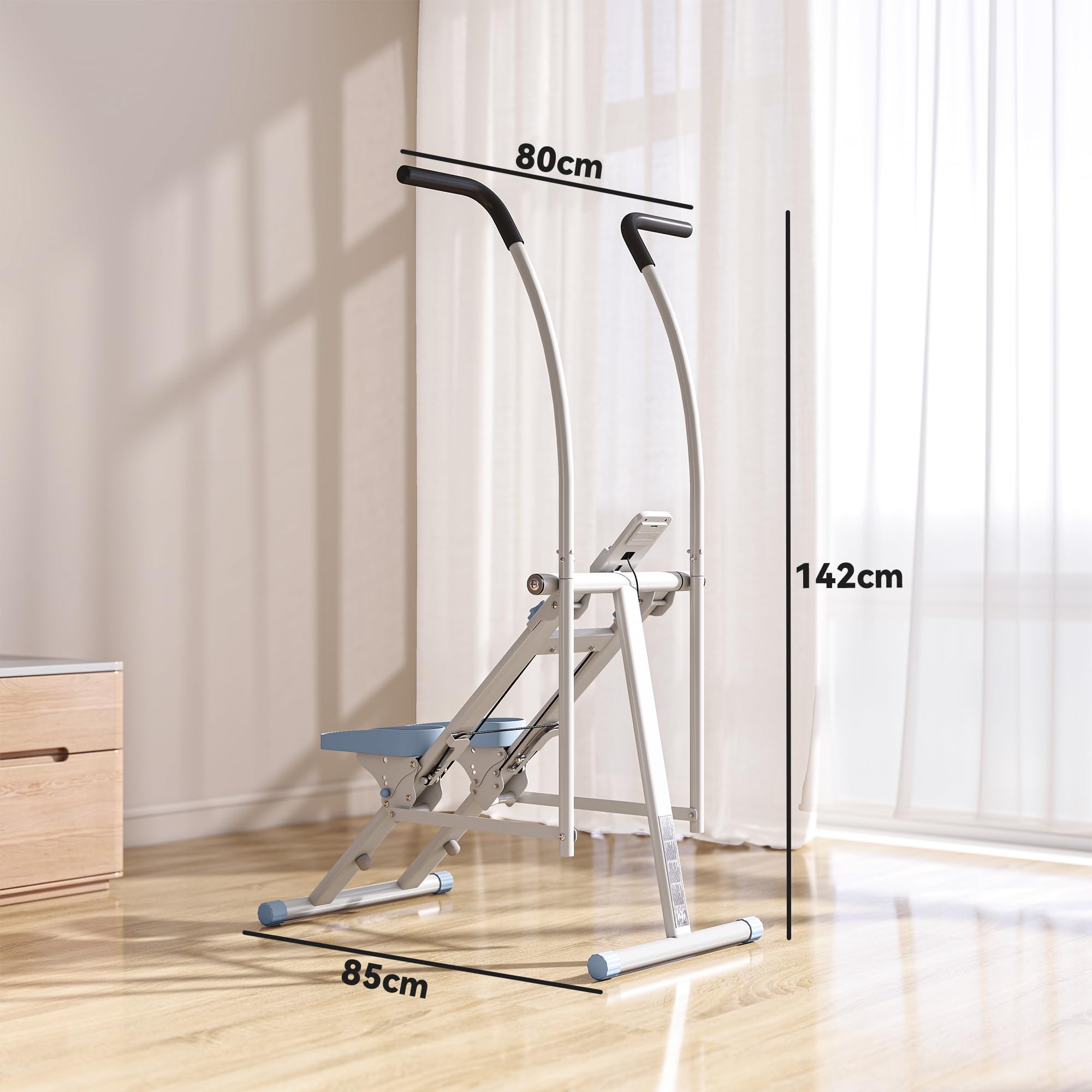 SPORTNOW Stepper escalier Pliable Climber stairmaster pour Exercice de Gym à Domicile, Machine Verticale pour entraînement du Corps avec pédales réglables et écran LCD, Machine à Pas compacte, Blanc