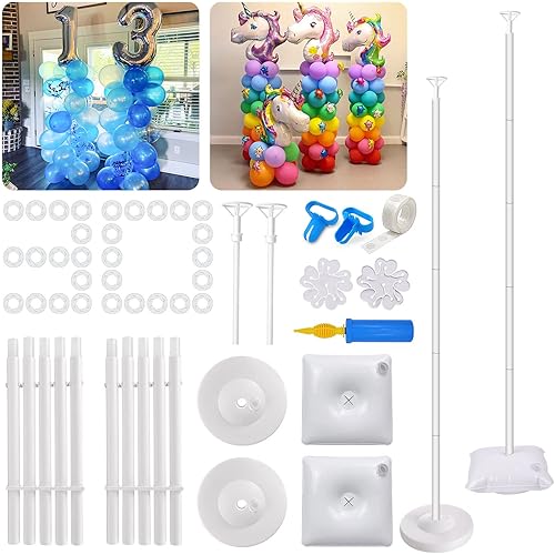IDAODAN 2 Set Balloon Column Kit for Kids, Balloon Column Stand with Base, 65 inch Height Balloon Tower Stand for Wedding Baby Shower Birthday Party Event Decorations