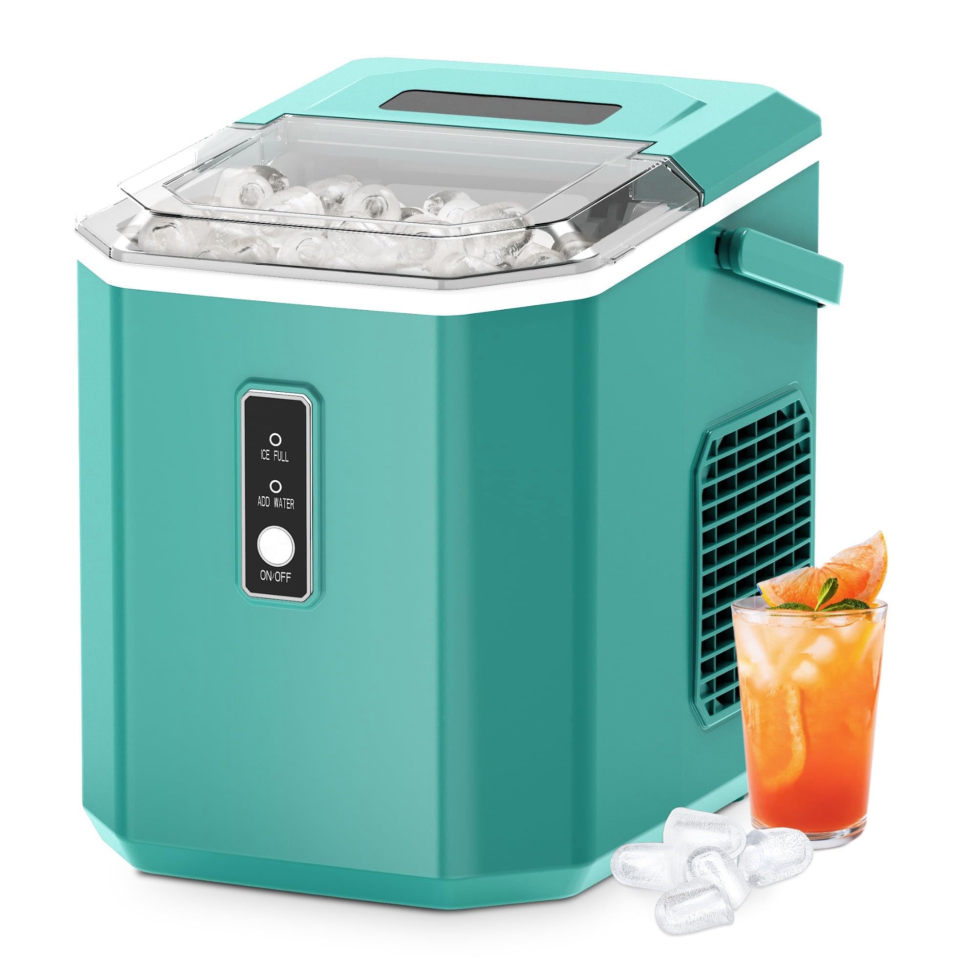 Countertop Ice Maker, 9 Cubes in 6 Mins, 26lbs in 24Hrs, 2 Sizes of Bullet Ice, Auto-Cleaning, Portable Ice Machine with Handle on Fridge.com