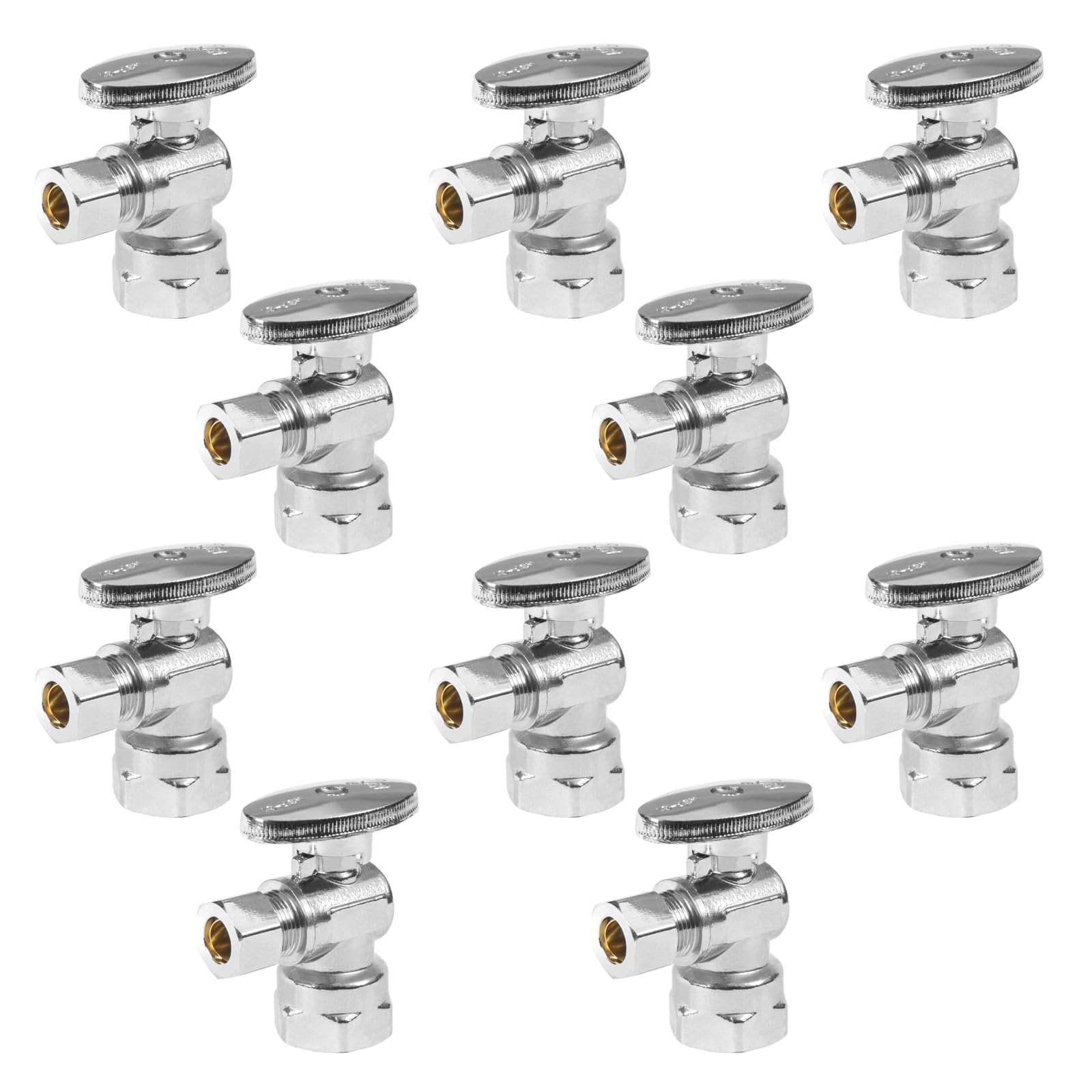 Angle Stop Valve,1/2" FIP Iron Pipe x 3/8" Compression Chrome Angle Shut-off Valve with 1/4 Turn (Pack of 10)(VALVE054-10Pack)