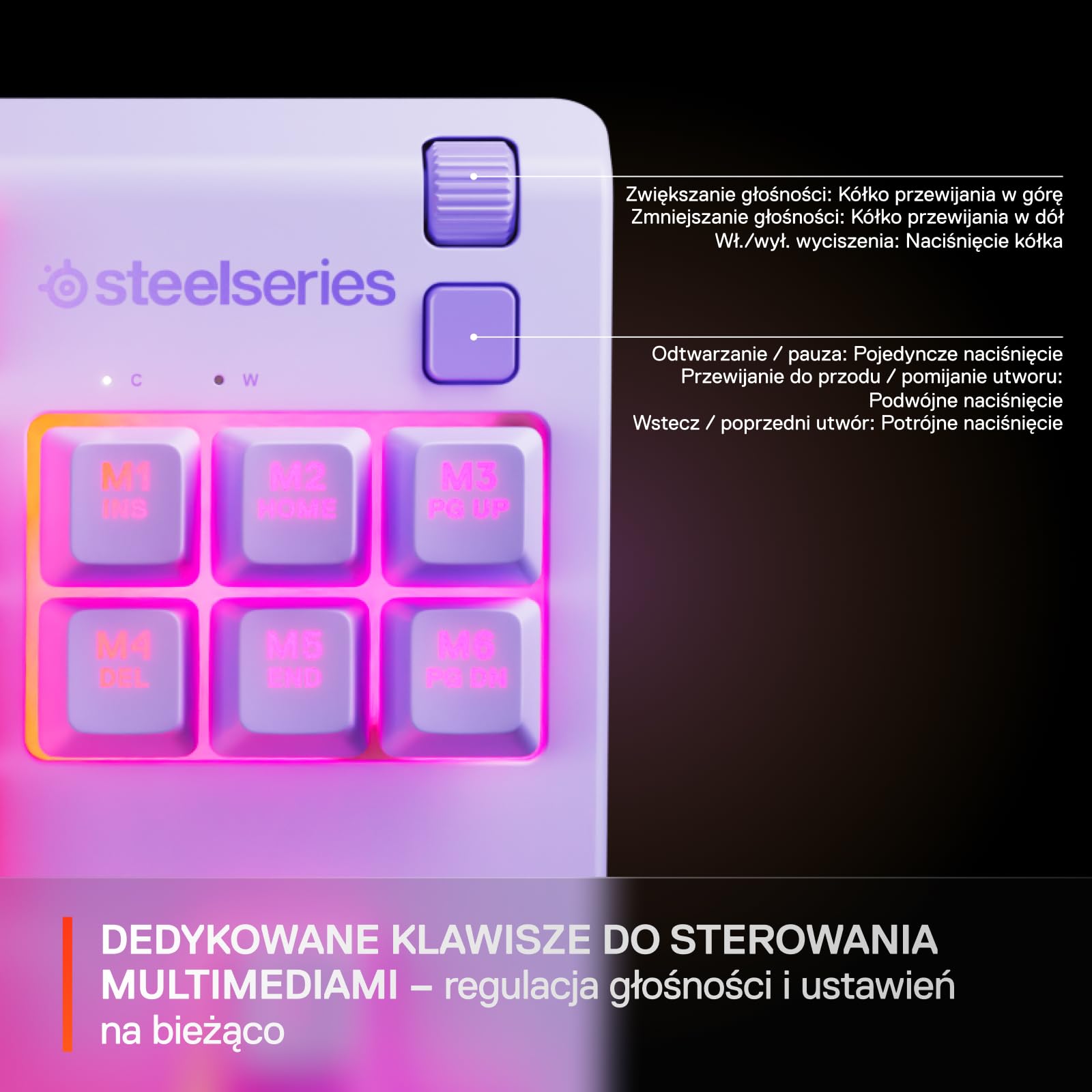 SteelSeries Apex 3 TKL Lawendowa RGB - klawiatura dla graczy – Obudowa bez części numerycznej – 8-strefowe podświetlenie RGB –Odporna na wodę i kurz –Niezwykle cichy przełącznik mechaniczny -UK QWERTY