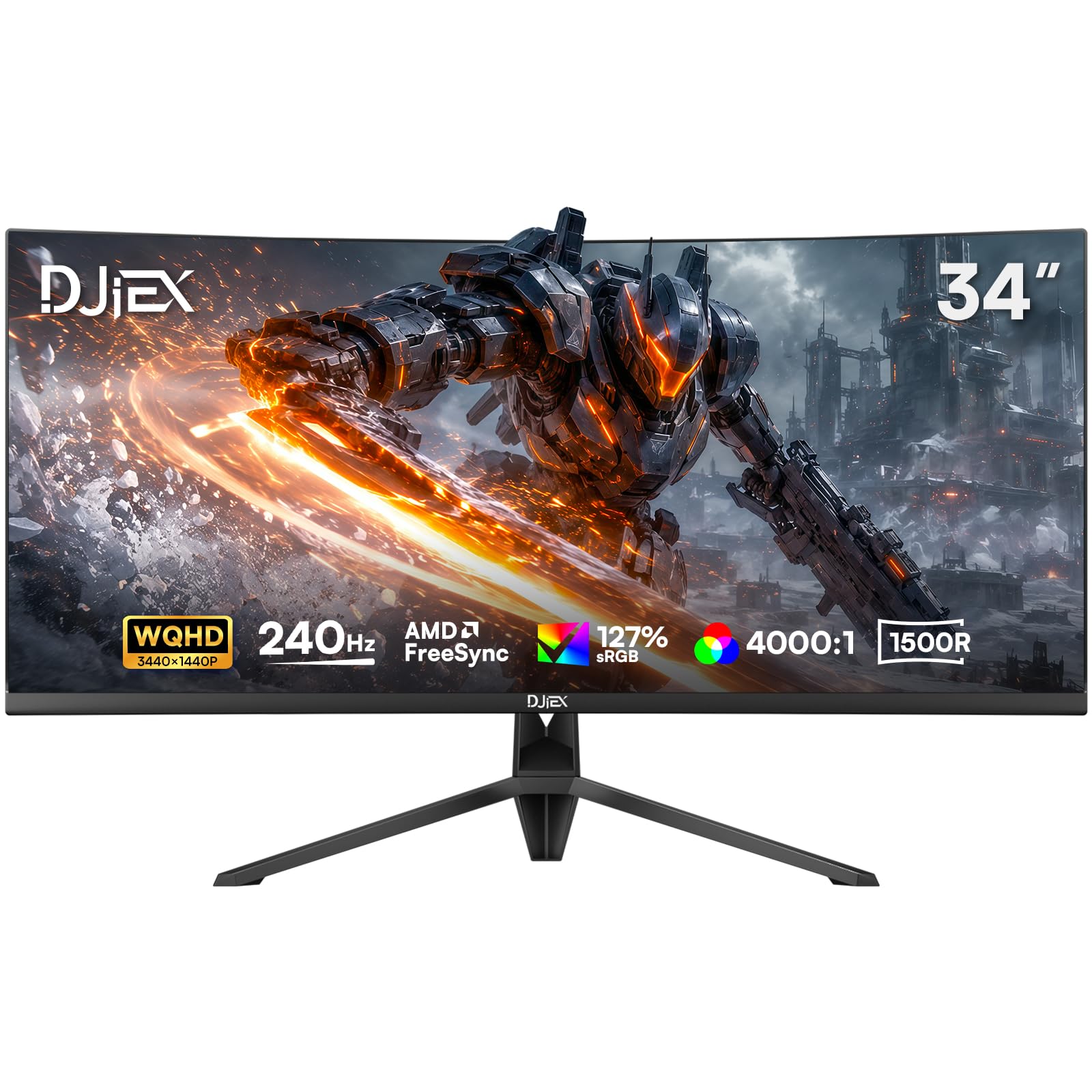 Monitor curvo da gioco da 34 pollici, 240 Hz, risoluzione WQHD 3440 x 1440, formato ultra largo 21:9, pannello VA 1500R, 127% sRGB, HDR10, FreeSync, HDMI, DisplayPort, VESA, ideale per giochi e