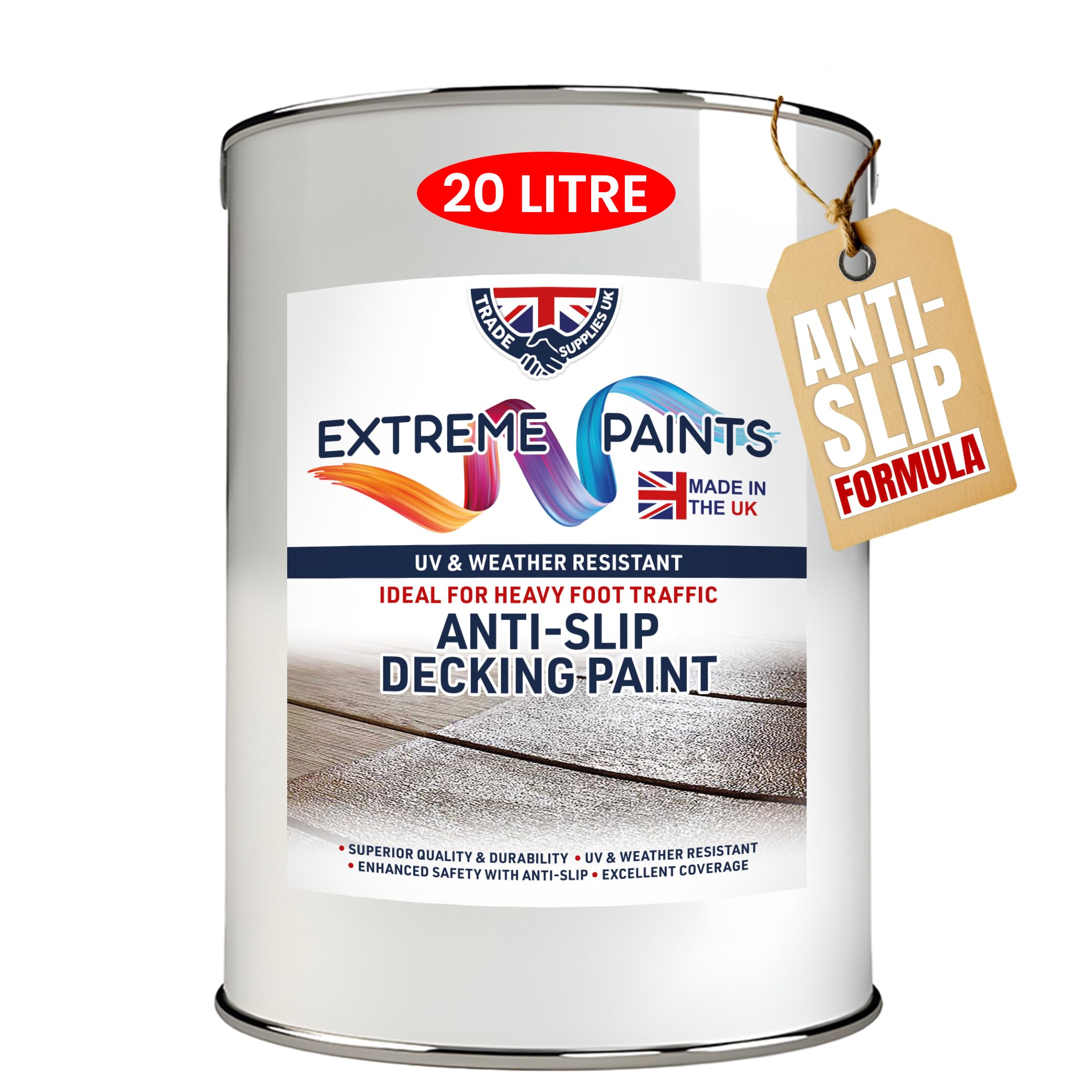 TRADE SUPPLIES UK - Extreme Anti-Slip Decking Paint – Long-Lasting Outdoor Wood Coating for Safety & Grip. Weather-Resistant, Non-Slip Protection for Decks, Patios & Walkways - 20L, Blue