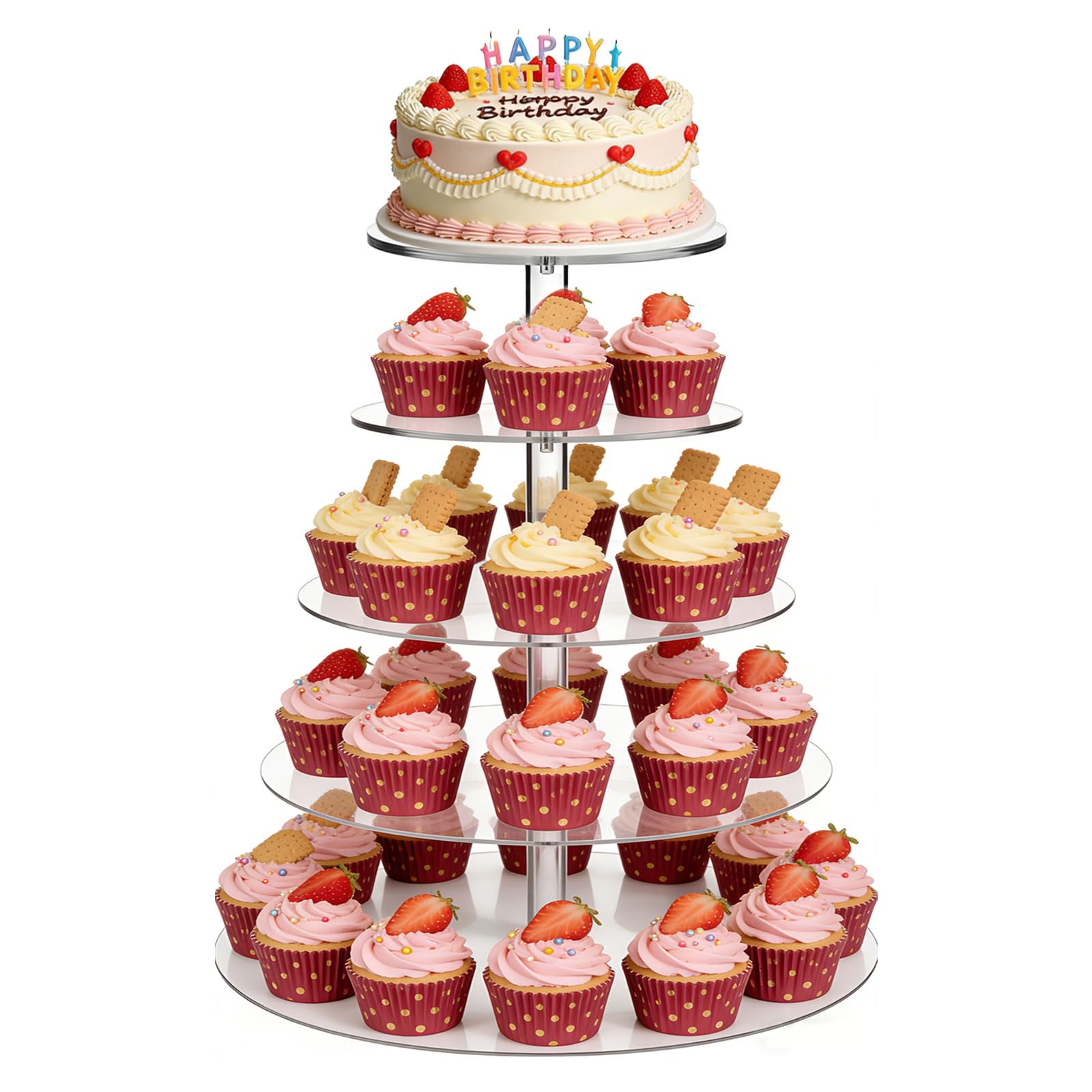 CAAGGMM Cupcake Stand, 5 Tier Acrylic Round Cupcake Stand, Clear Dessert Display Holder, Reusable Dessert Serving Platter Stand, for Wedding, Birthday, Parties, Celebration