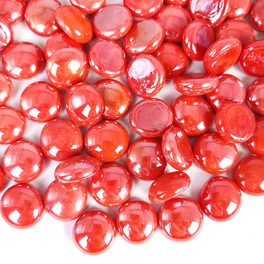 1 LB Luster Red Flat Marbles, Porcelain Glass Gems for Crafts Mosaics Vase